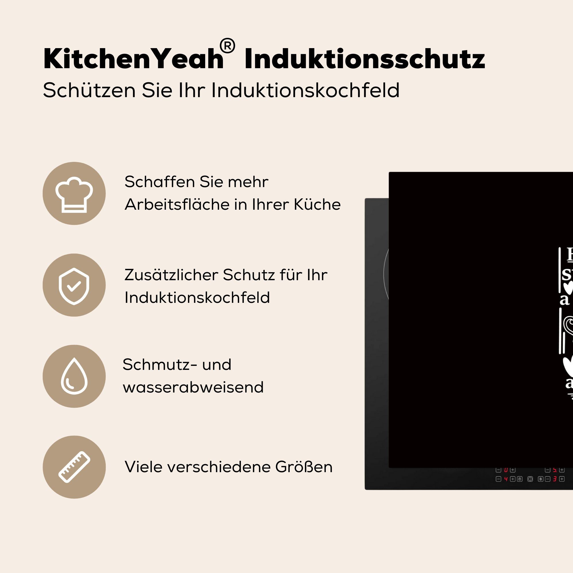 81x52 Ceranfeldabdeckung cm, MuchoWow - - Induktionskochfeld die Zitate (1 Vinyl, Herdblende-/Abdeckplatte Schutz Kaffee küche, für Herz, tlg),