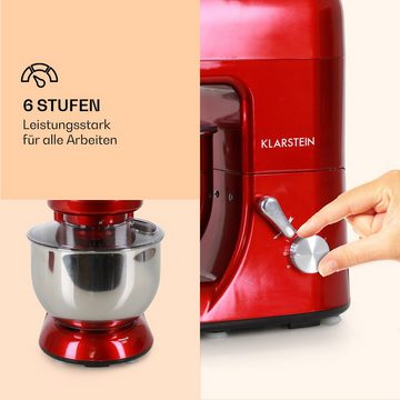 Klarstein Küchenmaschine mit Kochfunktion Lucia Rossa, 1800 W, 5.2 l Schüssel, Knetmaschine Teigmaschine Teigknetmaschine Rührmaschine Fleischwolf