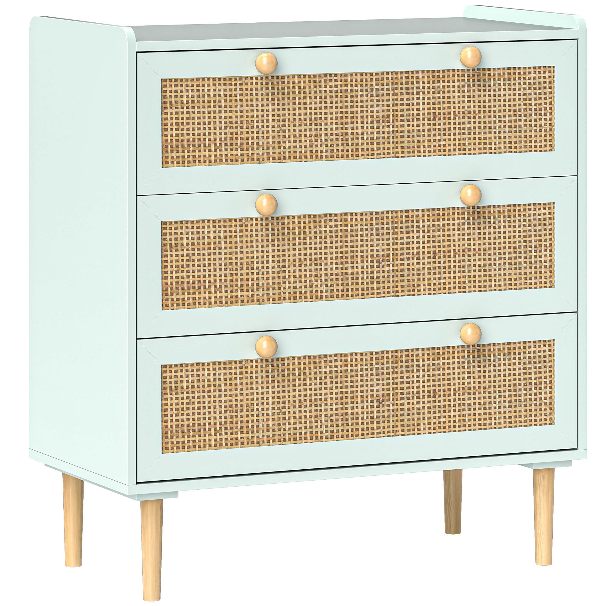 Kommode Beistellschrank mit 3 Schubladen, Boho-Stil, Rattanoptik