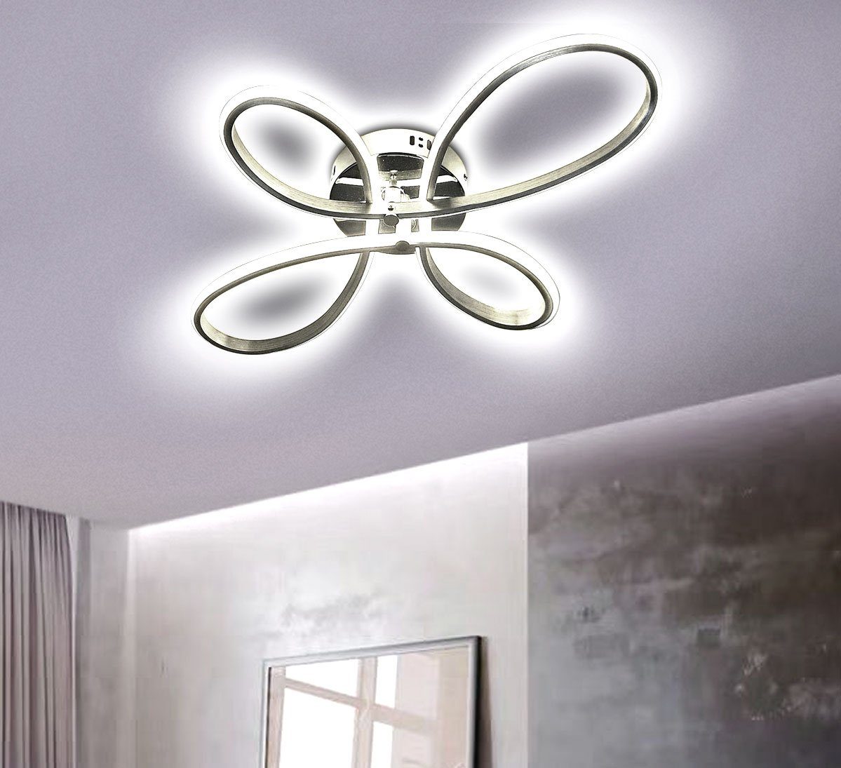 Lewima LED einstellbar, 60x40cm satiniert Memory ideale Deckenlampe XL und Warmweiß Farbwechsel, Einstellungen Schlafzimmer »Duplet« / beim gebürstet Funktion, dimmbar der Fernbedienung für / Leuchte Lampe 36W, Alu Kaltweiß Speicherung Deckenleuchte Wohnzimmer mit