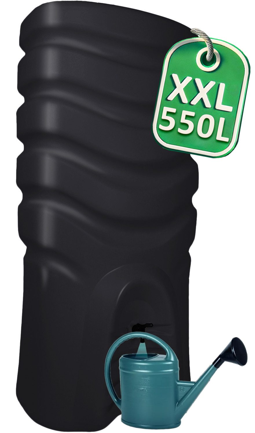 ONDIS24 Regenwassertank Gießwassertank anthrazit, 2 Entnahmestellen, sicherer Stand, 550 l, UV,- und witterungsbeständig