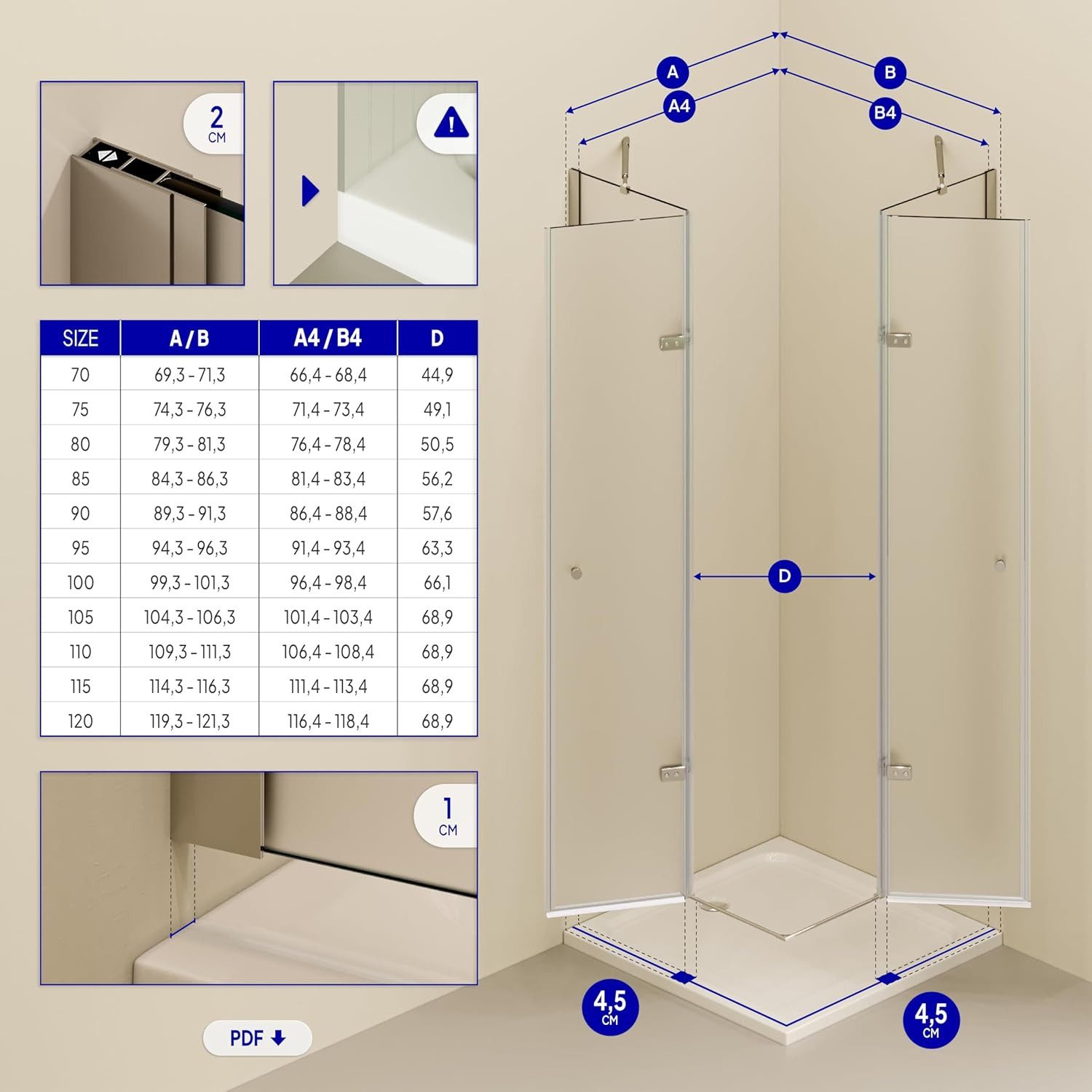 i-flair Eckdusche Duschkabine Alice aus satiniertem ESG, Höhe 190 cm, 110x75 cm, BxT: 110x75 cm, Einscheibensicherheitsglas, ohne Duschtasse, mit hochwertigen Aluminiumprofilen in silber, ebenerdiger Einbau möglich, mit Drehtüren