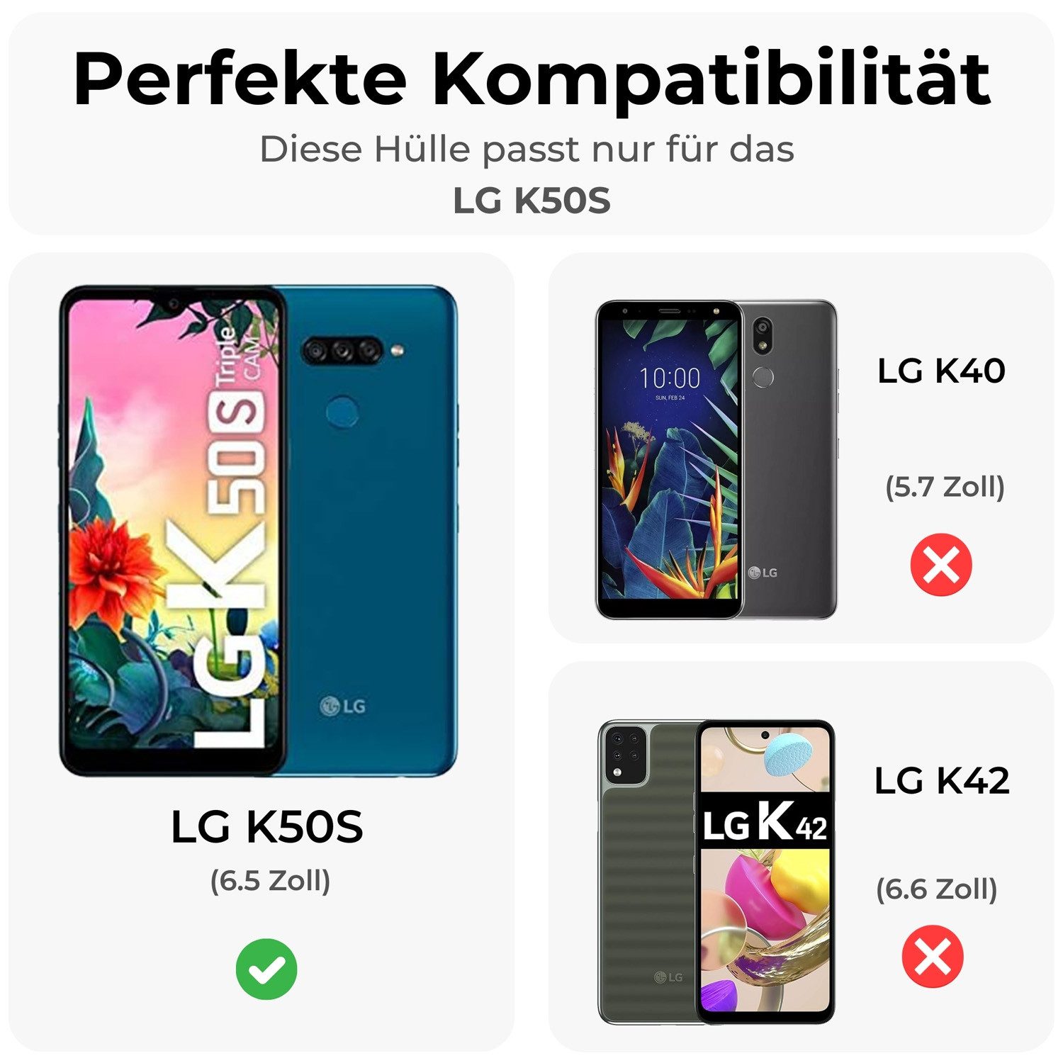 betterfon Handyhülle Handytasche für LG K50S Klapphülle Flip Case Lila, Wallet Case mit Kartenfächern Magnetverschluss und weicher Innenhülle