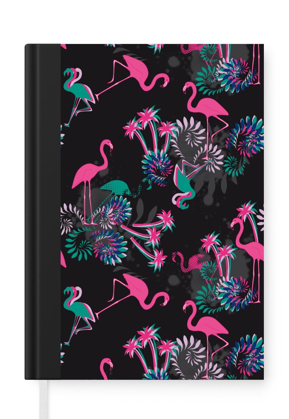 MuchoWow Notizbuch Flamingo - Muster - Rosa - Dschungel, Journal, Merkzettel, Tagebuch, Notizheft, A5, 98 Seiten, Haushaltsbuch