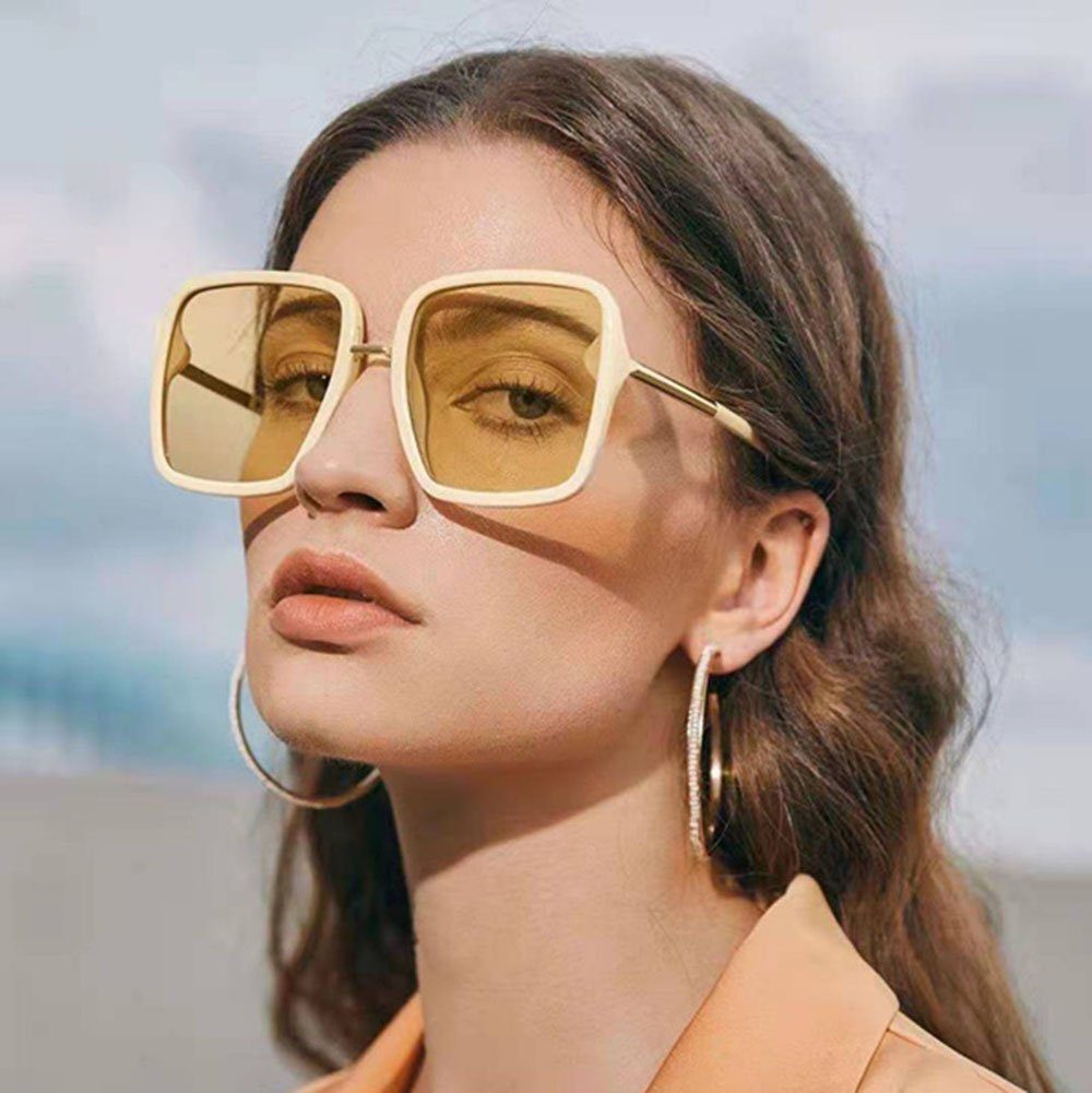 Damen Brillen Housruse Sonnenbrille Oversize-Sonnenbrille für Damen mit Metallverzierung an den Bügeln, abgestuftes Glas