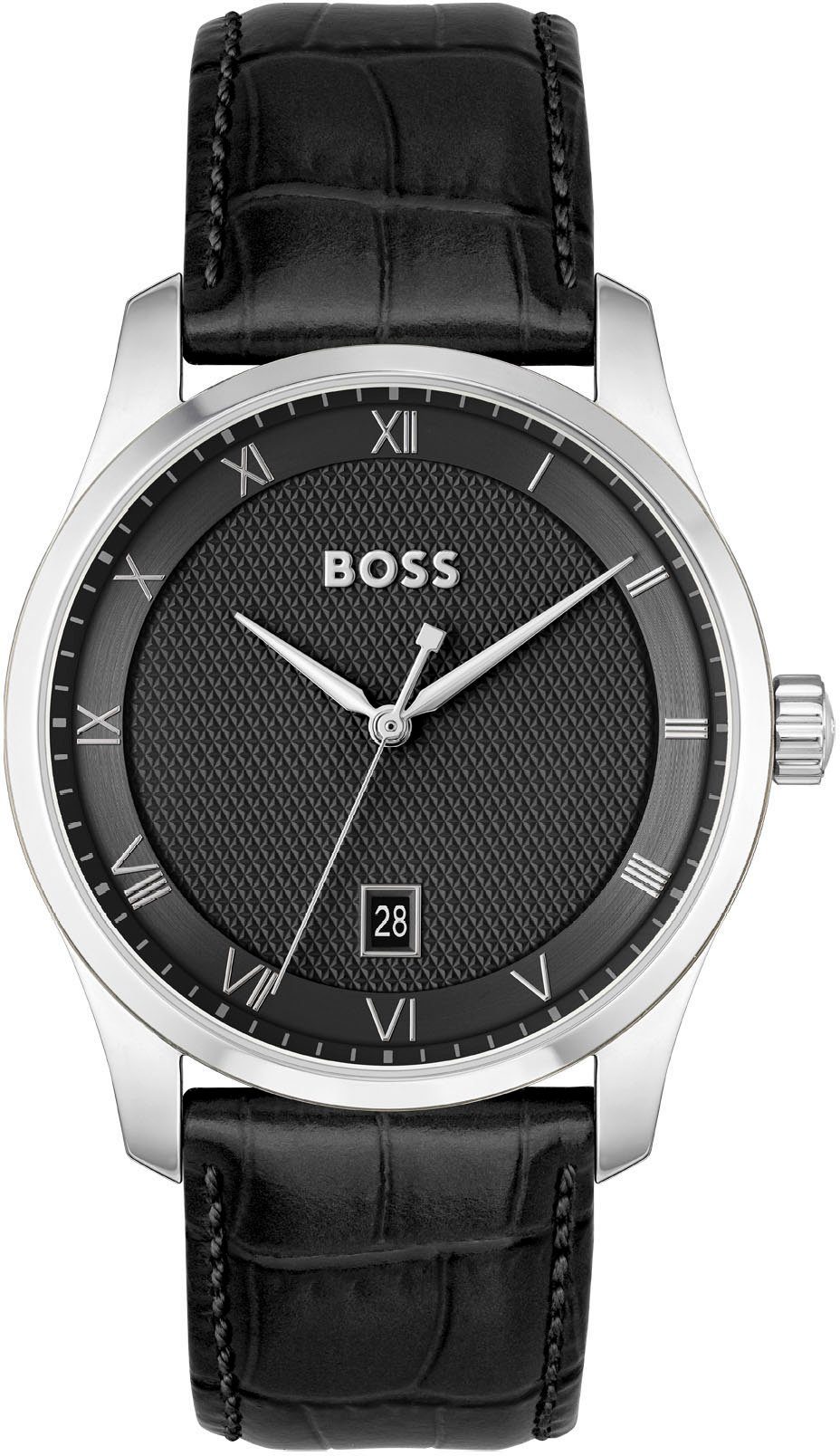 BOSS Quarzuhr PRINCIPLE 1514122, Herrenuhr, Armbanduhr, Datum, Lederarmband günstig online kaufen