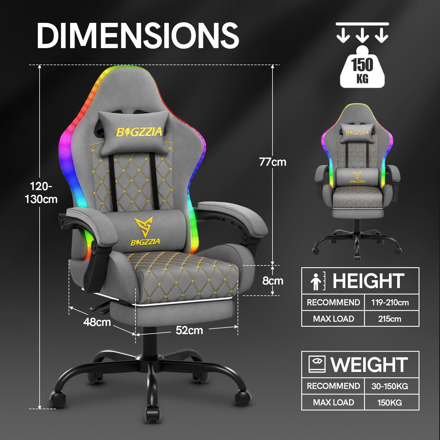 ZAISZE Gaming-Stuhl Bürostuhl Gaming Chair mit LED Lichtleiste, Gamer Stuhl, Ergonomischer Bürostuhl,Kopfstütze und Lendenstütze