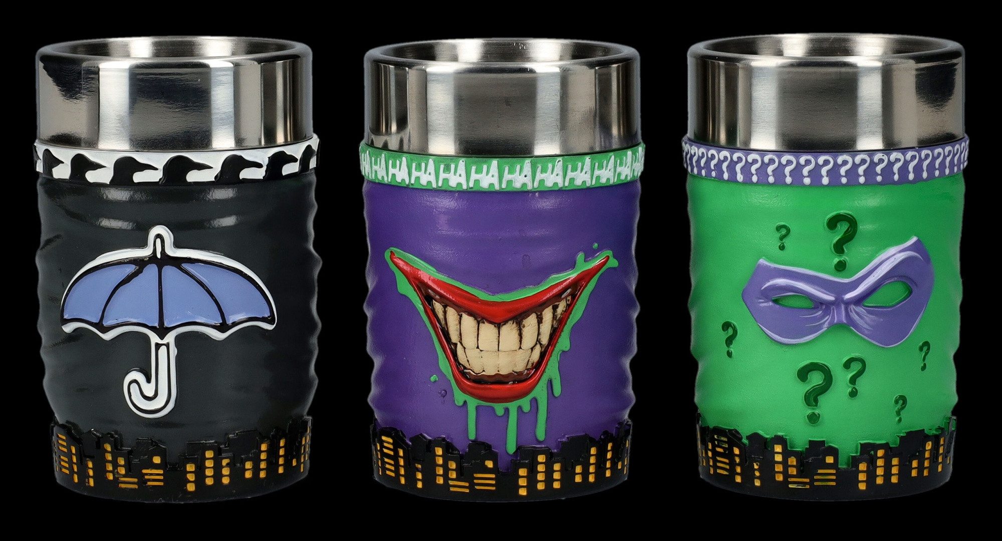 Figuren Shop GmbH Becher Schnapsbecher DC Batman - Super-Schurken - Merchandise Schnapsglas, Kunststein (Polyresin), Edelstahl