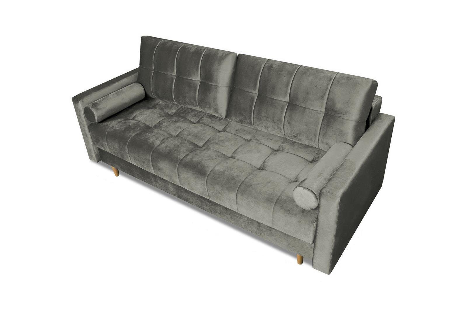 Beautysofa Schlafsofa skandinavisches (kronos und Wohnzimmer Khaki-Grau Randvi, im Bettkasten, für Polstersofa, mit Stil, Sofa 15) Bettfunktion Couch