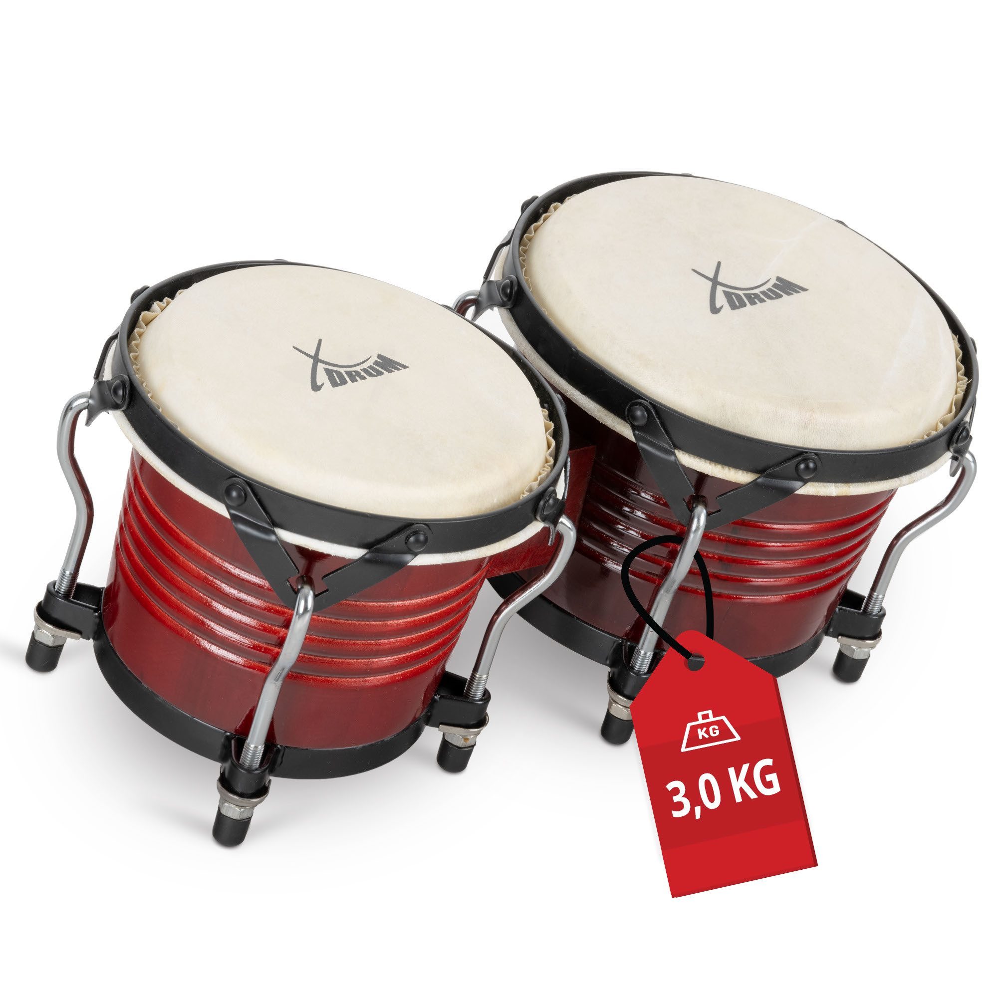 XDrum Bongo Pro - 6,5" Macho und 7,5" Hembra, mit stimmbaren Naturfellen - Holz: Birke