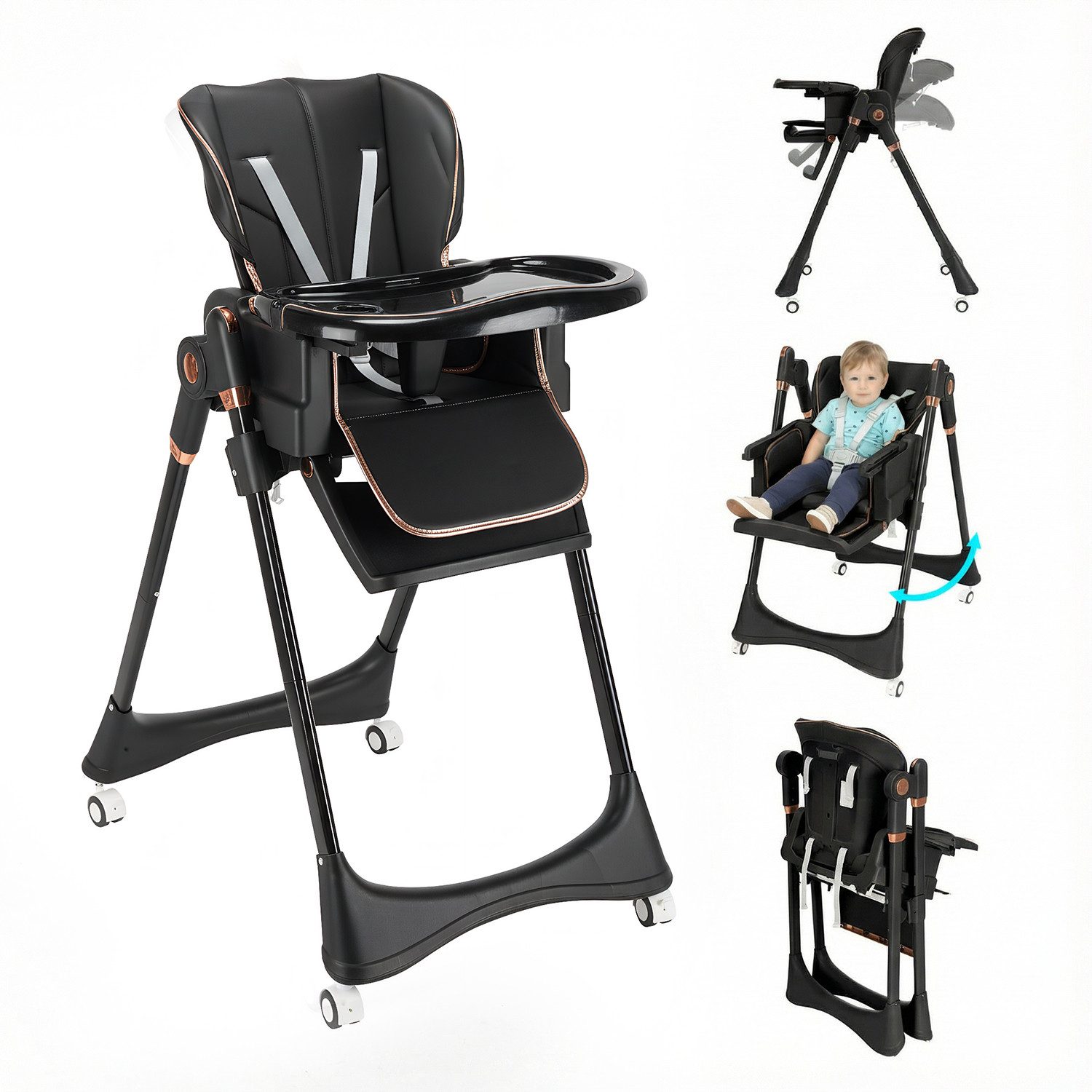 oyajia Kinderstuhl 3in1 Babywippe für Kinder, höhenverstellbar klappbar (Babystuhl mit Tablett und 5-Punkt-Gurt, Fußstütze, Einfach zu Reinigen), Baby Wippe, ab 6 Monaten bis 3 Jahren