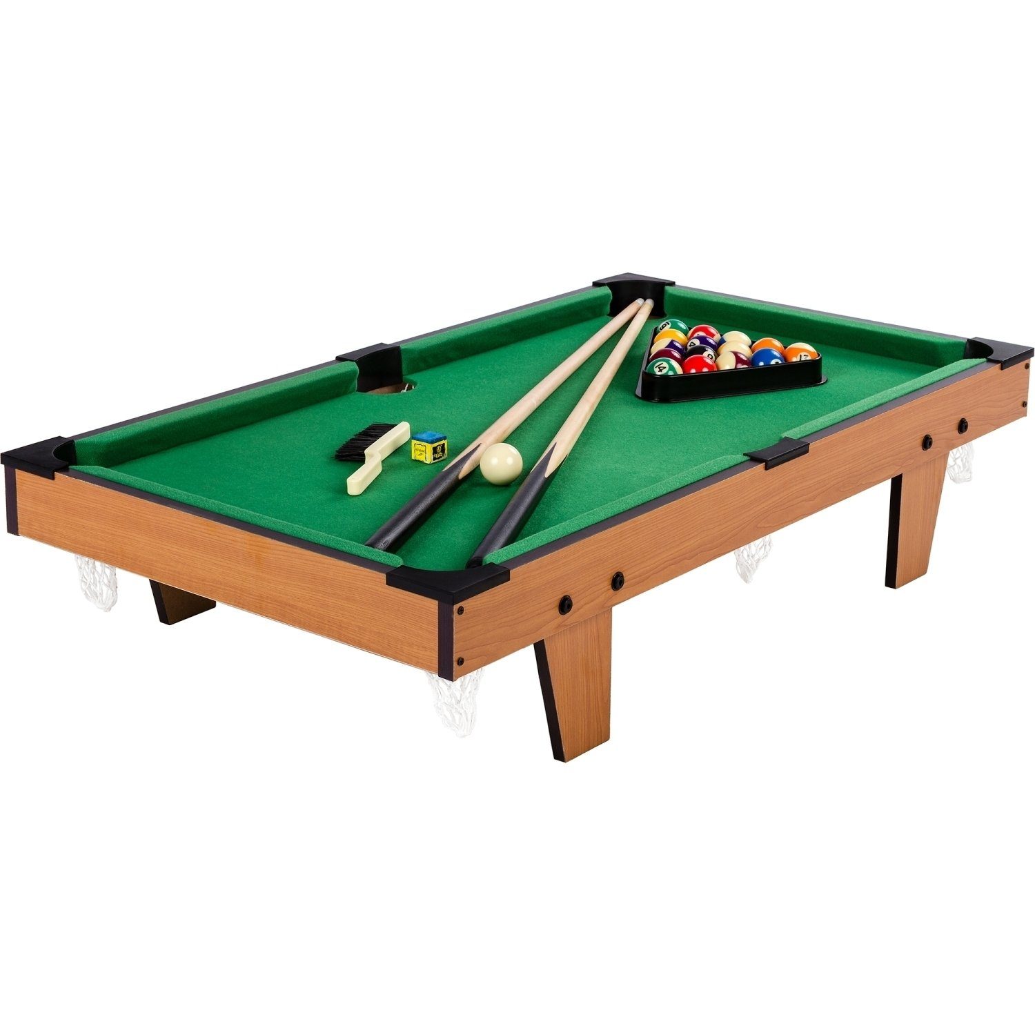 (2 Kugeln, Maße:92x52x19cm Queues, PLANET Billardtisch 3 GAMES helles Dekore, Mini Holzdekor Billardtisch Pool Kreide, Zubehör, Micro inkl. Dreieck, Bürste),