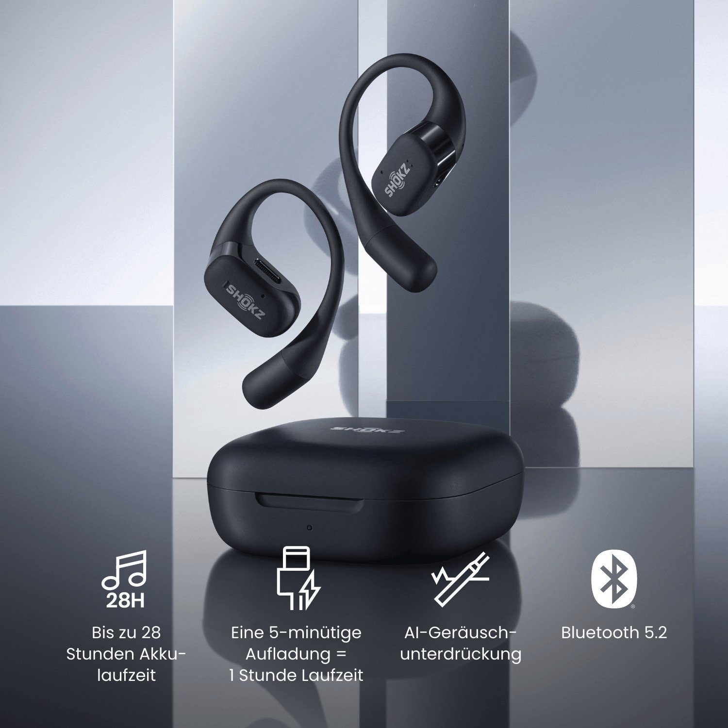 Shokz OpenFit In-Ear-Kopfhörer Bluetooth) A2DP Schwarz (Rauschunterdrückung