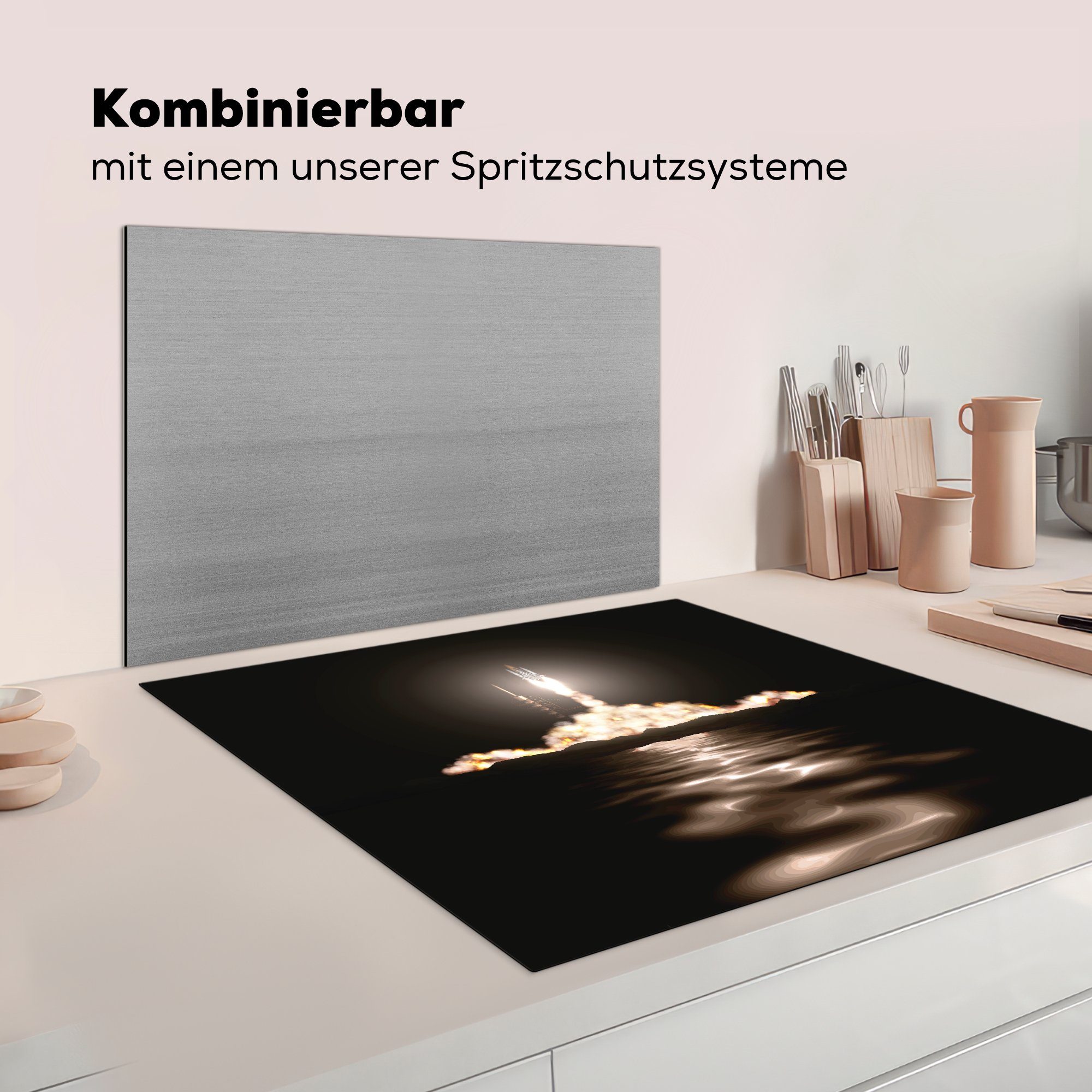 All, (1 Vinyl, für startet tlg), Shuttle Arbeitsplatte Space Herdblende-/Abdeckplatte ins cm, 78x78 MuchoWow Ceranfeldabdeckung, küche