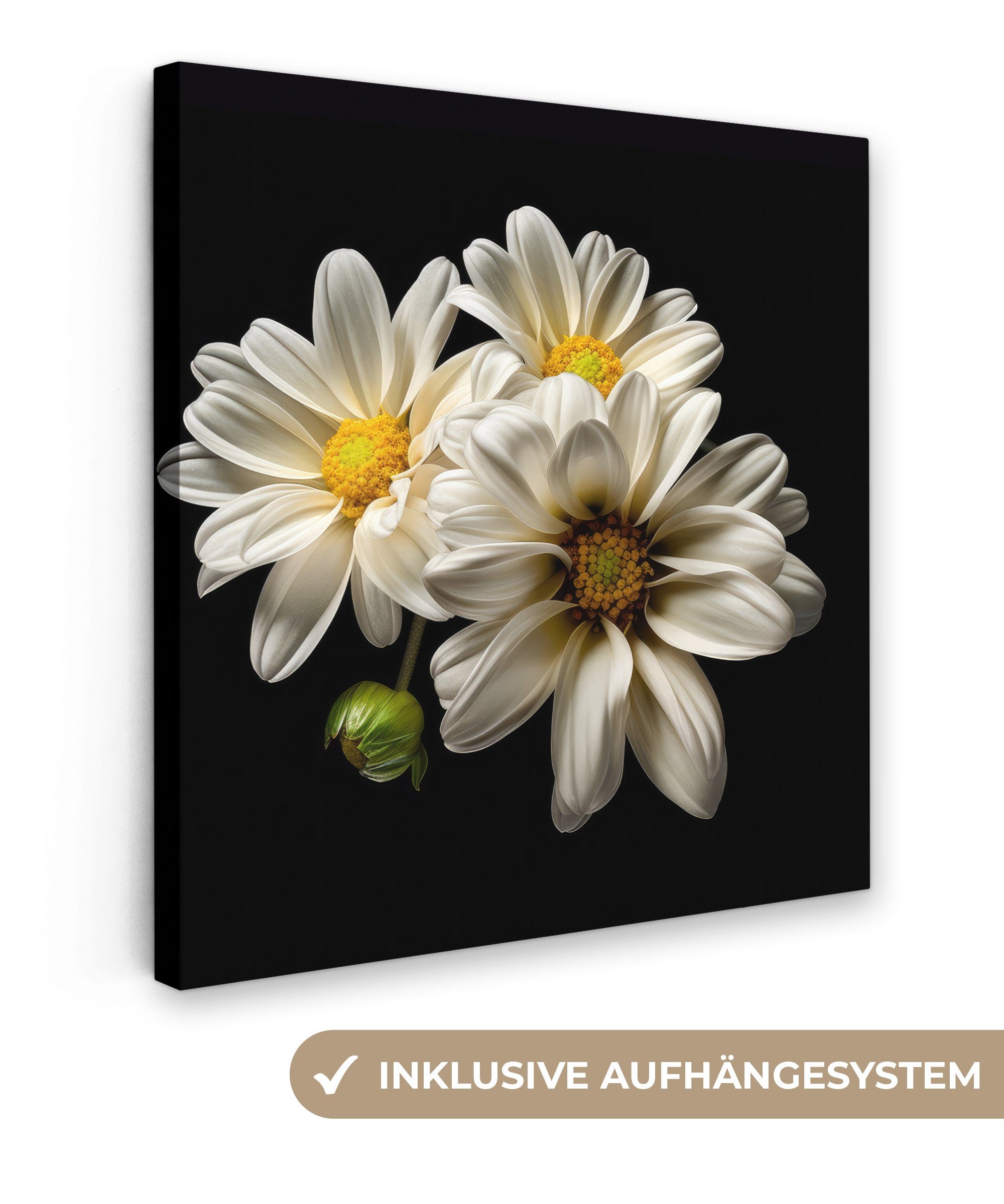 OneMillionCanvasses® Leinwandbild Blumen - Gänseblümchen - Weiß - Botanisch - Natur, (1 St), Leinwand Bilder für Wohnzimmer Schlafzimmer, 20x20 cm