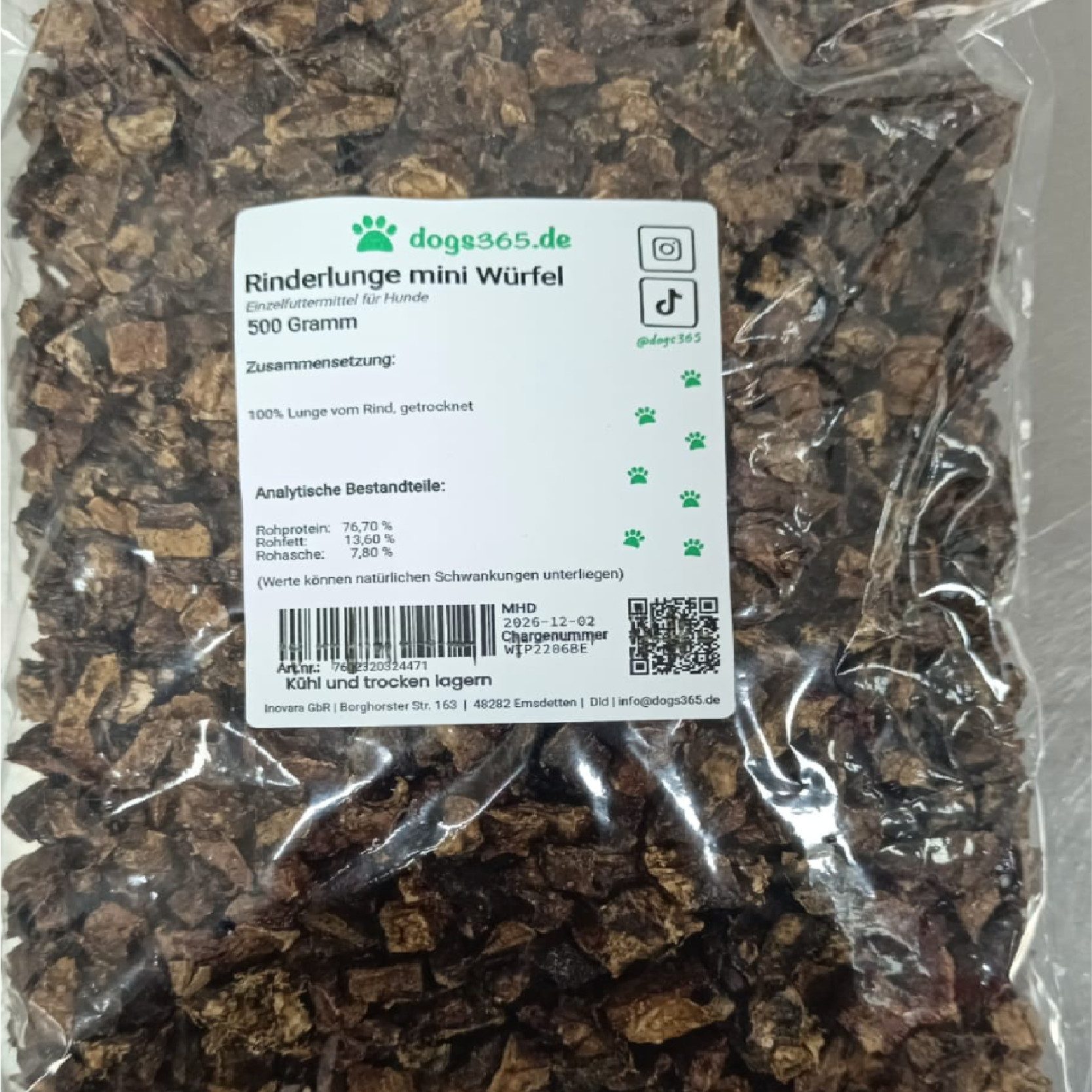 dogs365.de Rinderlunge mini, für: Hunde