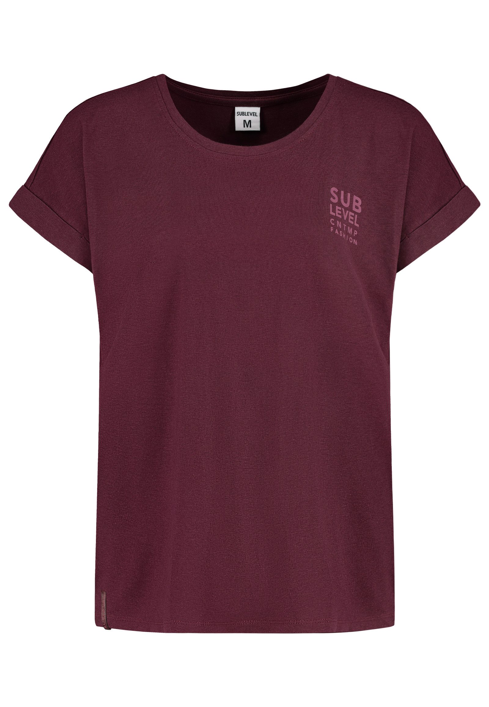 SUBLEVEL T-Shirt Damen Basic T-Shirt Logoprint Modal-Baumwolle T-Shirt mit Ärmelaufschlag