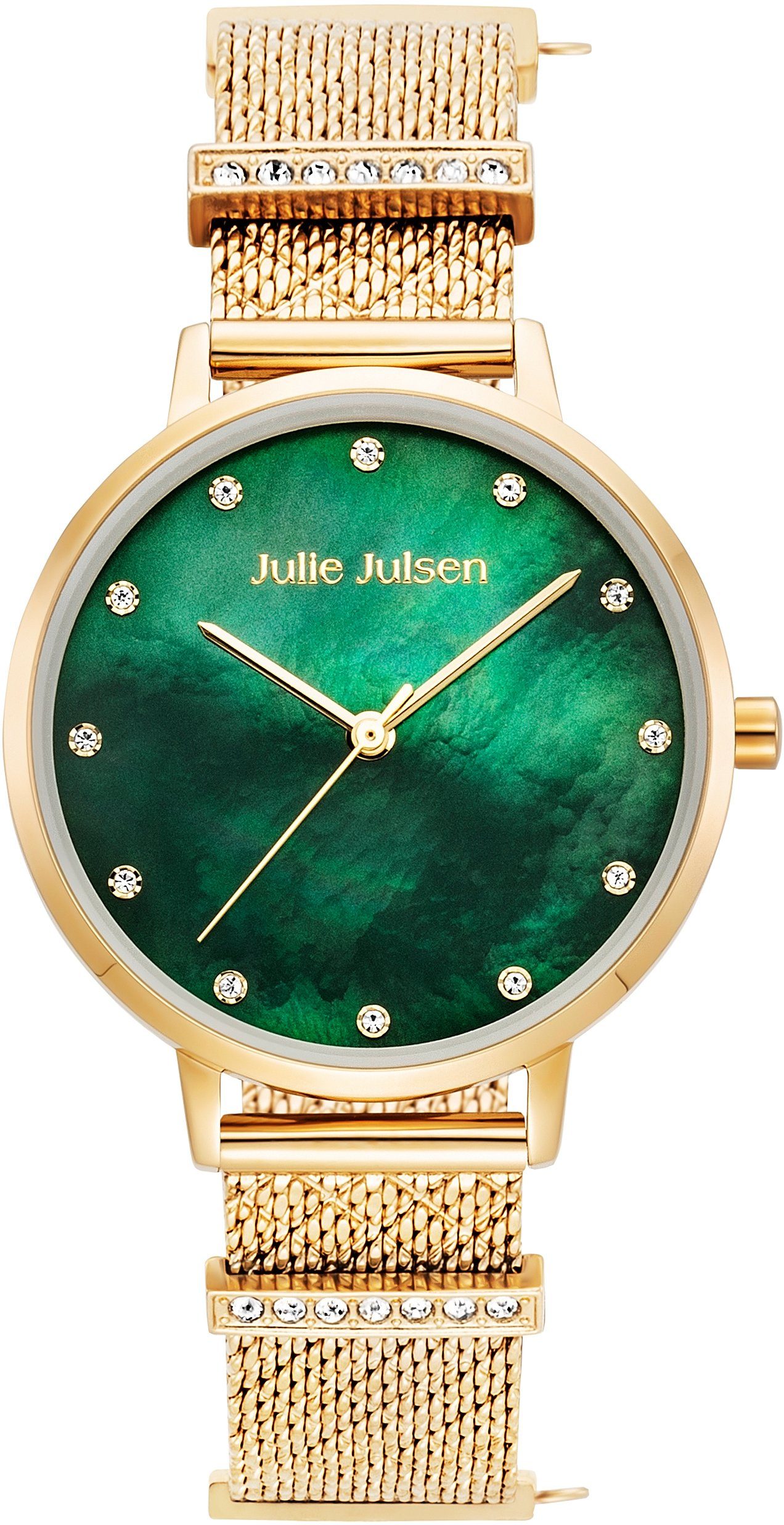 Julie Julsen Quarzuhr CHARMING PEARL GOLD SMARAGD, JJW1231YGME-34, Armbanduhr, Damenuhr, Charminguhr, Zirkonia, PVD-beschichtet