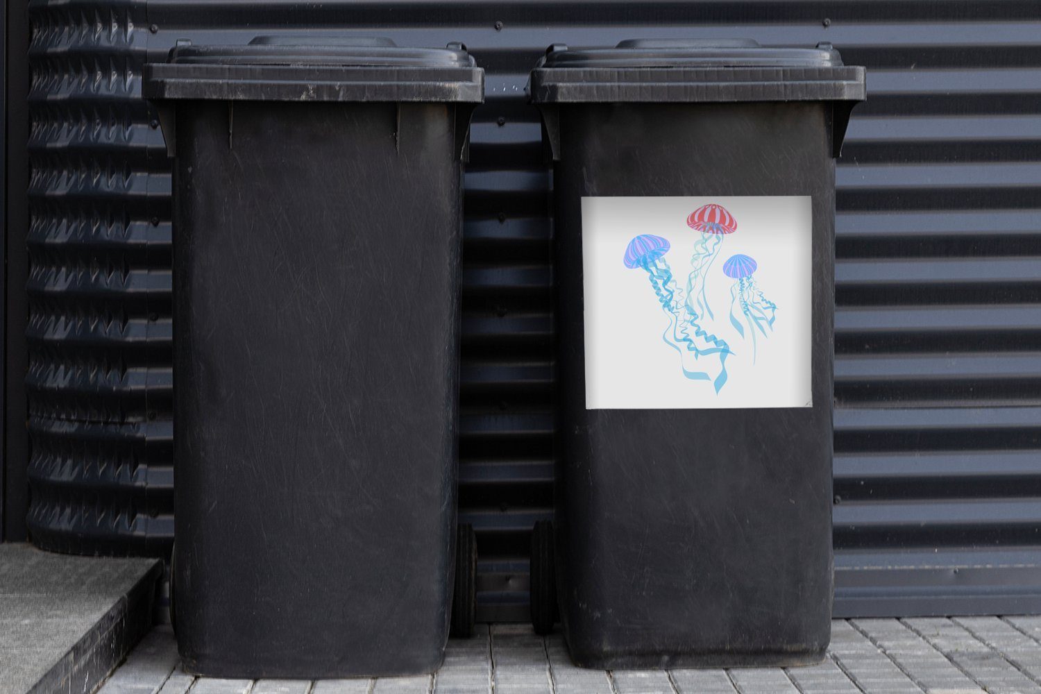 MuchoWow Wandsticker Qualle - Mülleimer-aufkleber, Sticker, (1 Mülltonne, Abfalbehälter Weiß St), Container