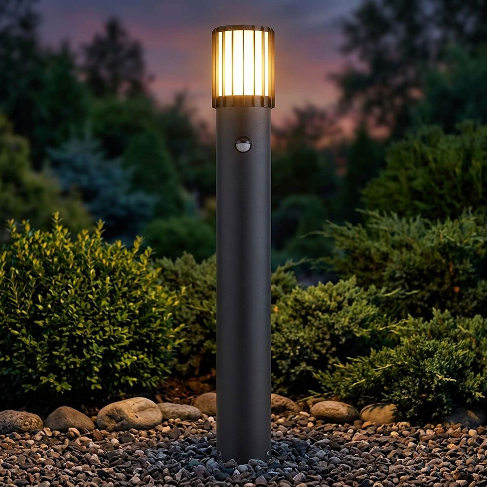 GLOBO LIGHTING Außen-Stehlampe, Leuchtmittel nicht inklusive, LED Außenstehleuchte Wegeleuchte Alu Anthrazit Sensor IP54 H 65 cm