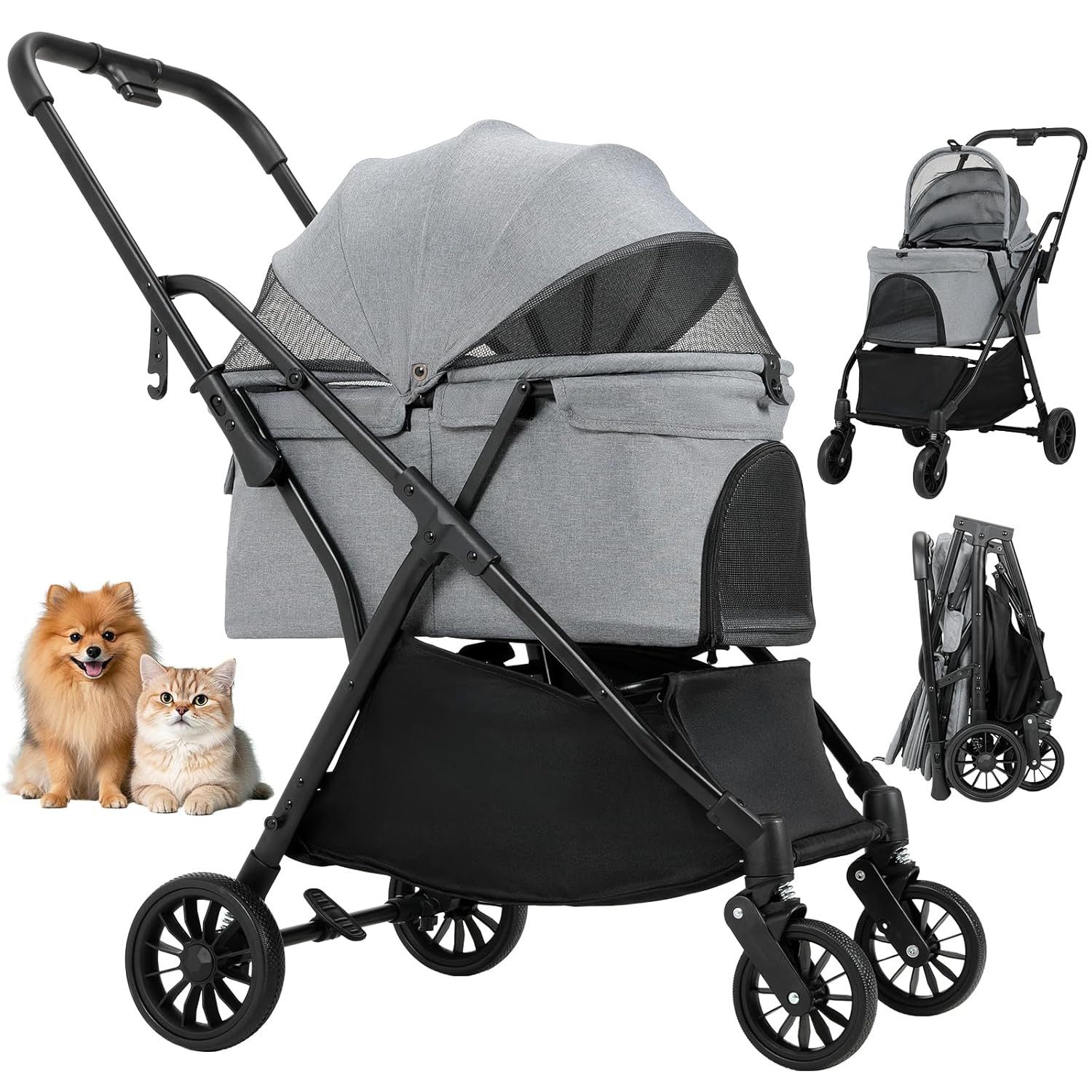 TLGREEN Hundebuggy One-Touch Faltbarer bis 20 kg, (mit 360° Rädern & Belüftungsfenstern), leichter Katzenwagen für kleine Hunde und Katzen