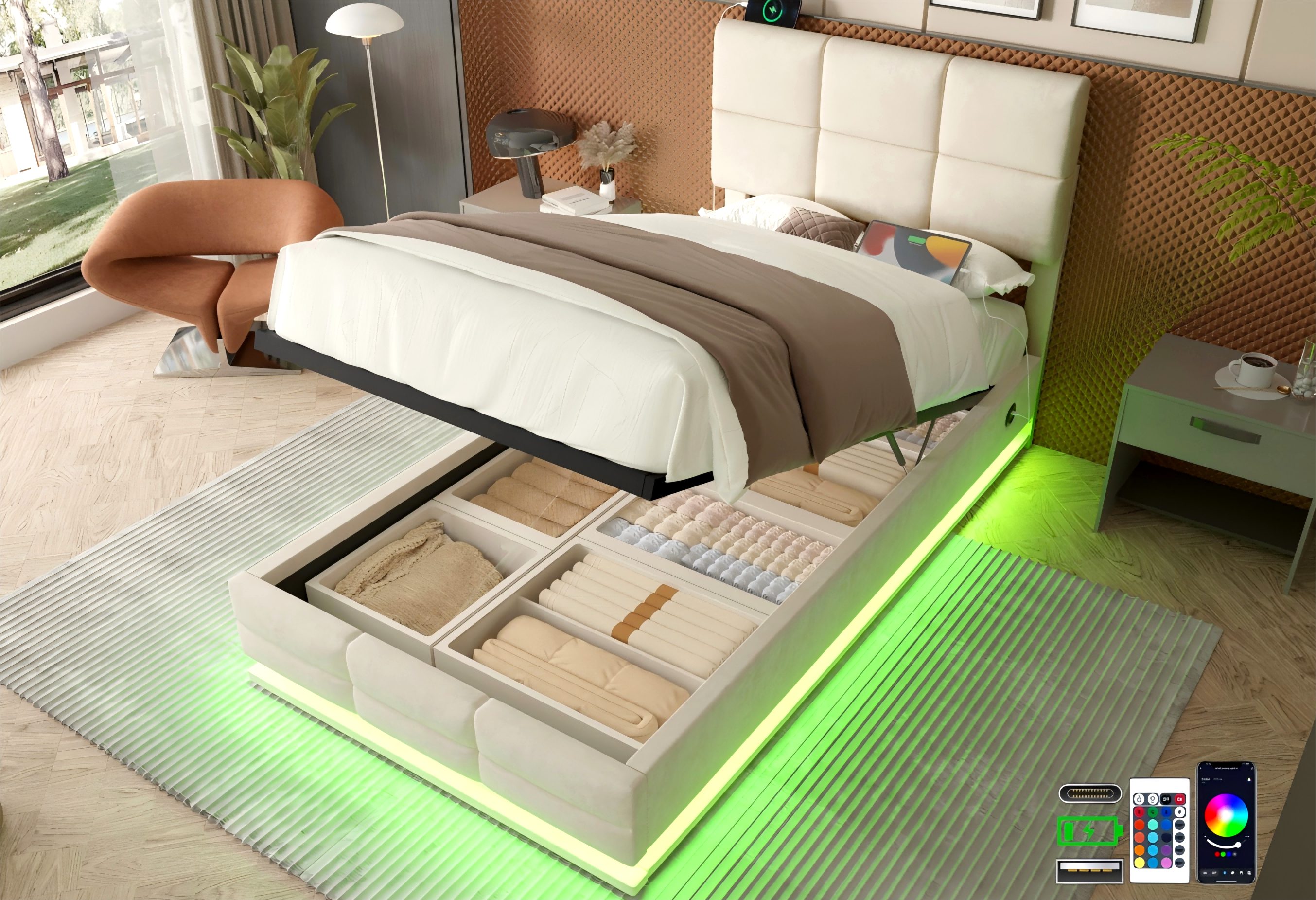 LVHOM Boxbett 90/140/160/180x200 cm mit LED, USB, Typ C-Ladeanschluss, Bett günstig online kaufen