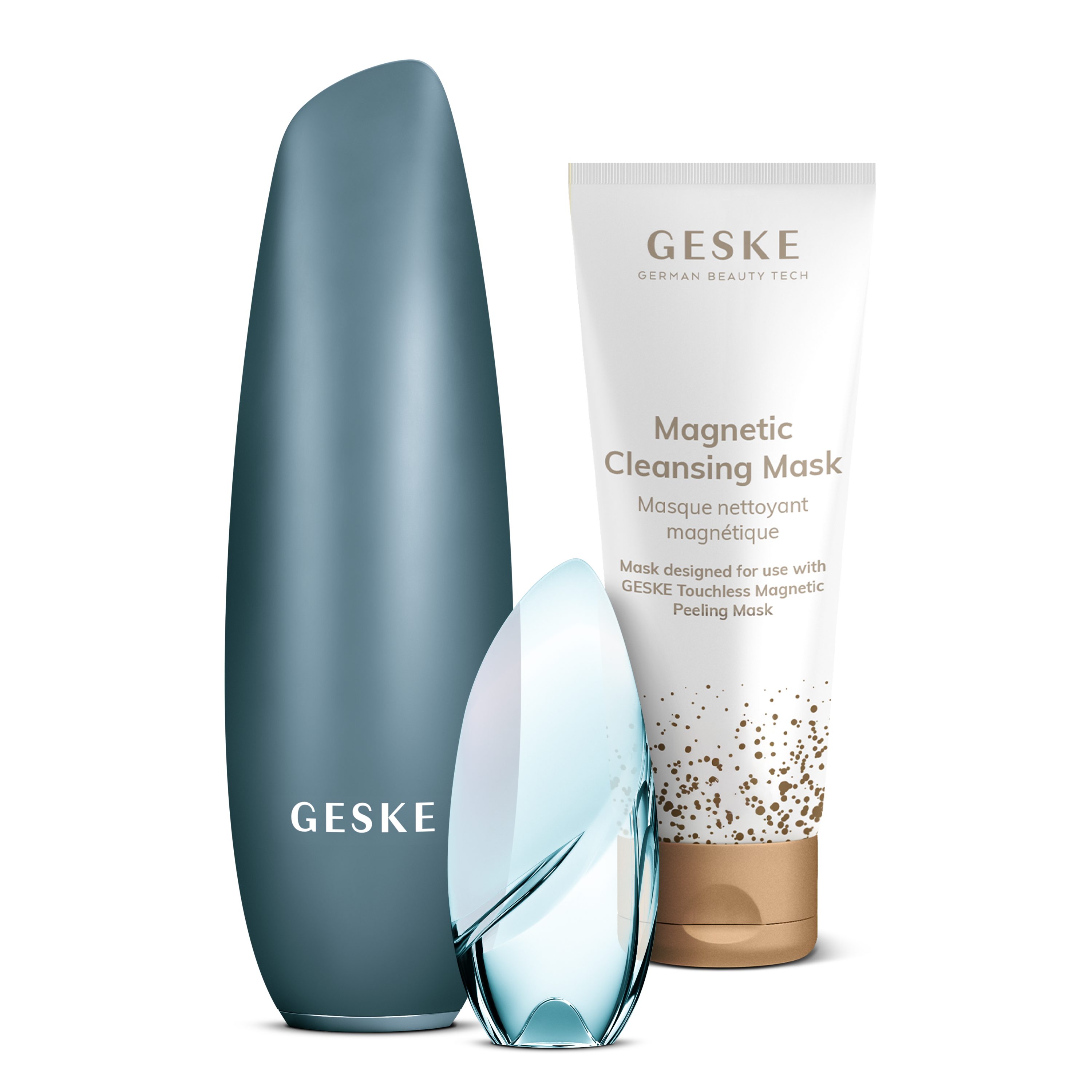 GESKE German Beauty Tech Porenreiniger Touchless Magnetic Peeling Mask 5in1 + 1x Magnetic Cleansing Mask, Packung (Gerät & USB-Ladekabel), 3-tlg., Gerät inkl. kostenloser APP (SmartAppGuided Device), Mit der GESKE App erhältst Du deine personalisierte Hautpflegeroutine.