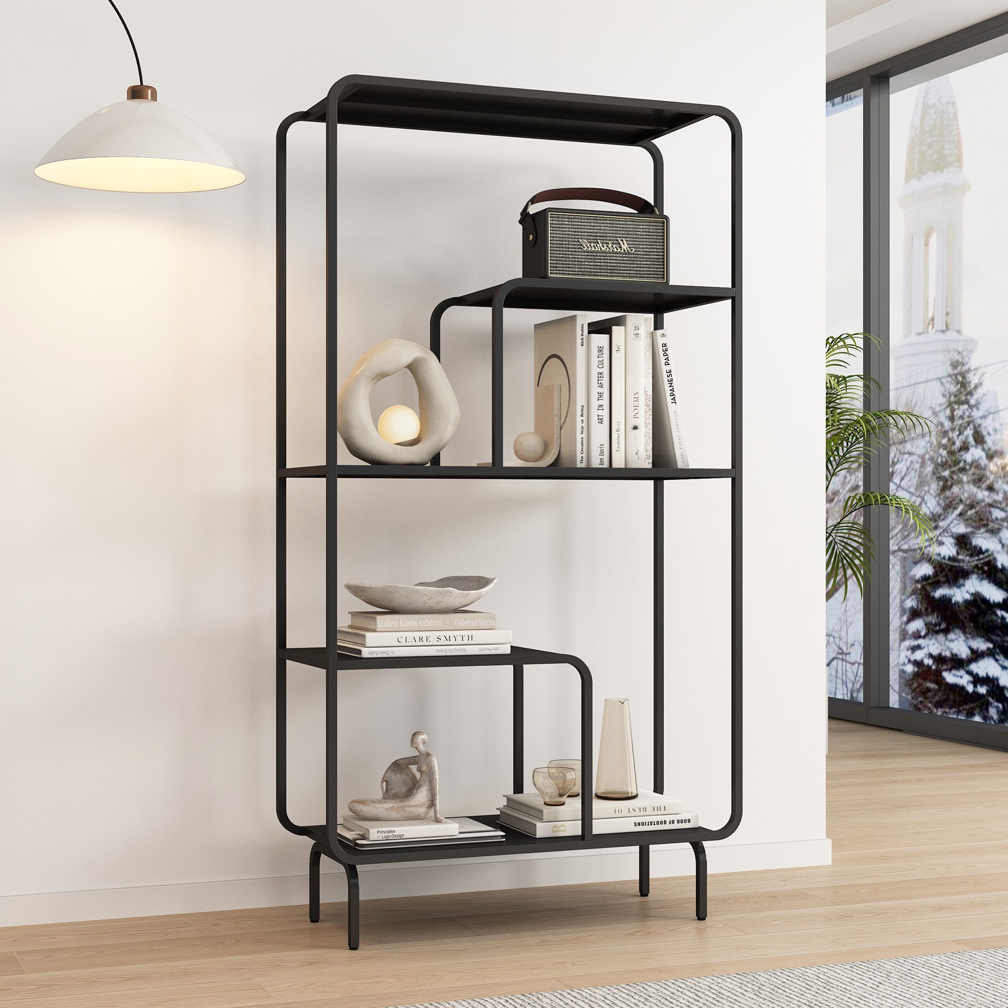 en.casa Bücherregal, »Færder« Stahl 145 x 76 x 33 cm Schwarz
