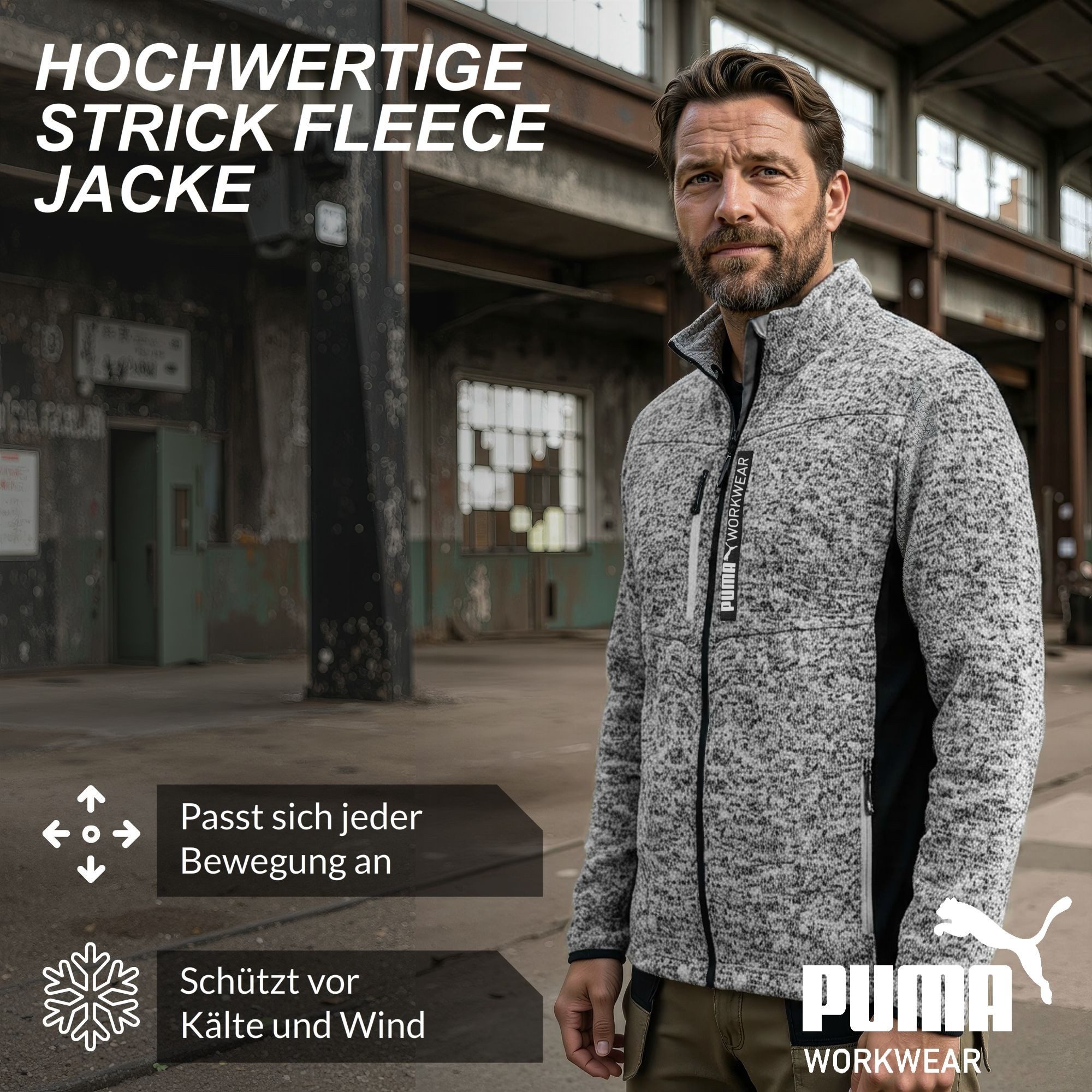 PUMA Workwear Fleecejacke Strickfleecejacke mit Stehkragen, verlängertes Rückenteil – Bild 2 von 5