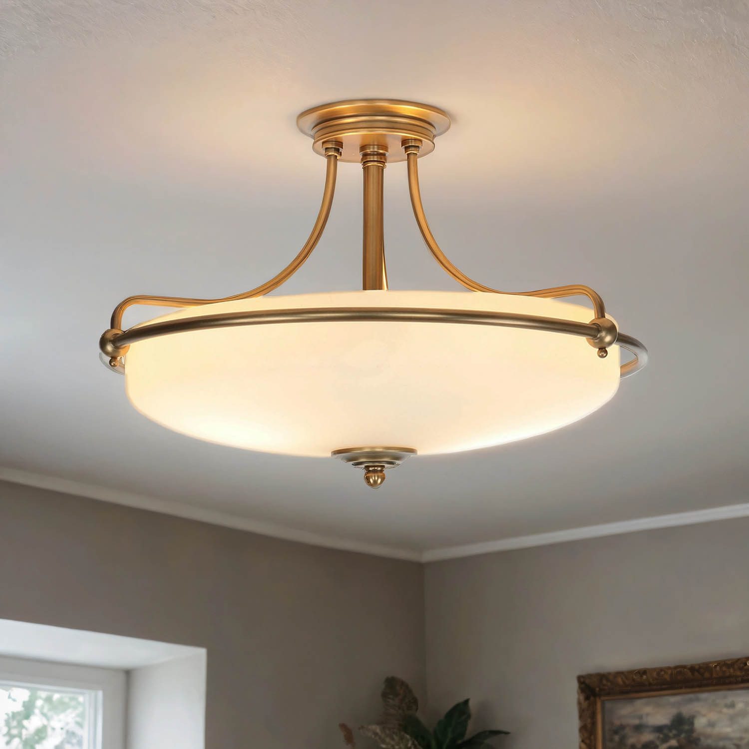 Licht-Erlebnisse Deckenleuchte ASPERO, ohne Leuchtmittel, Deckenlampe Esstisch Esszimmer Creme Messing E27 Glas Metall