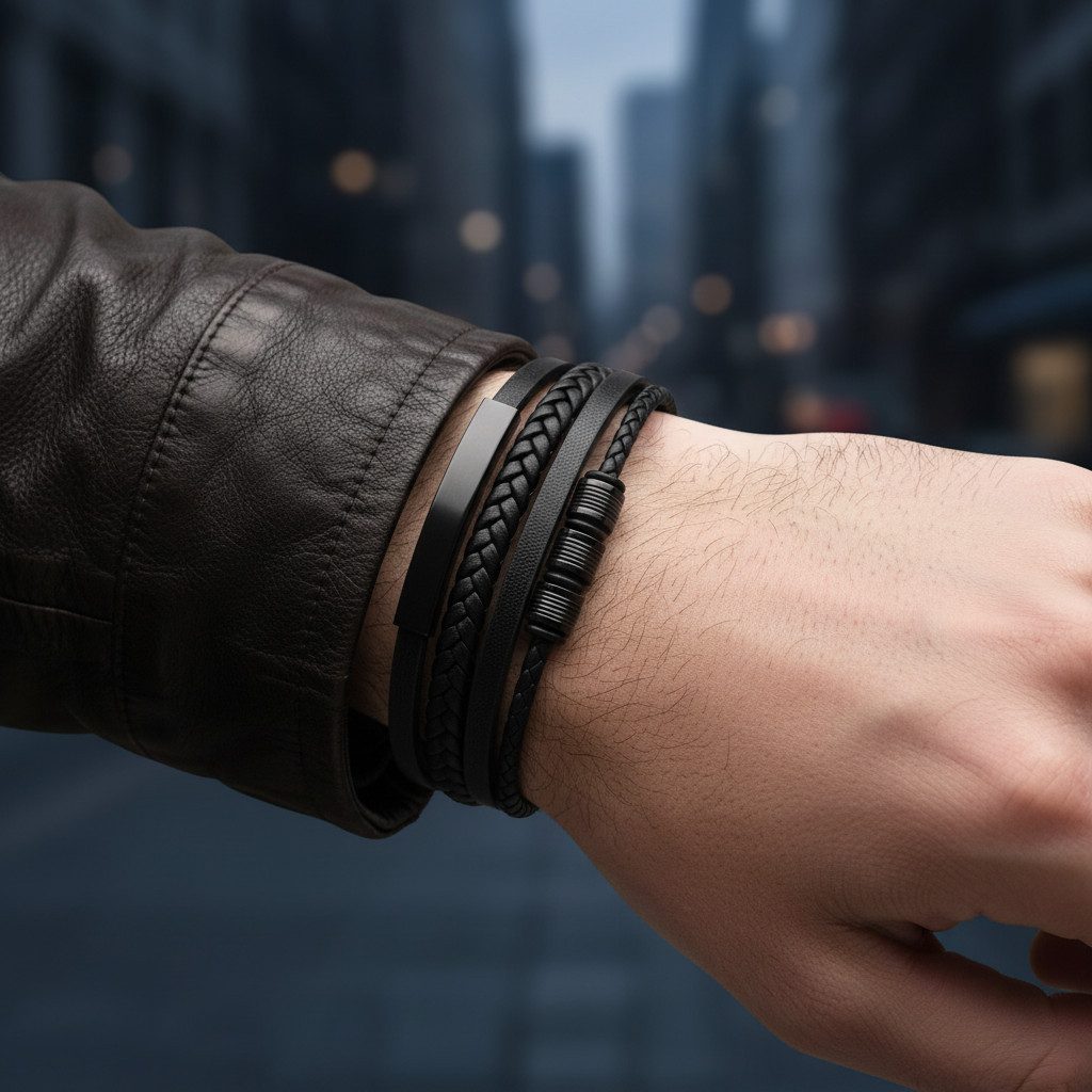 UNIQAL.de Lederarmband Herren "SHAPE" handgefertigt, geflochten, verstellbar (Klassisch, casual, elegant), aus Rindsleder, Edelstahl-Magnetverschluss mit Verlängerungsglied