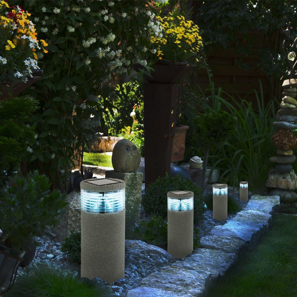 etc-shop LED Gartenleuchte, Solarlampen Steinoptik für Außen Garten  Solar-Steckleuchte Solarleuchten Steinoptik Set, in grau, 1x LED kaltweiß,  DxH 11,6 x 40,5 cm, 4er Set