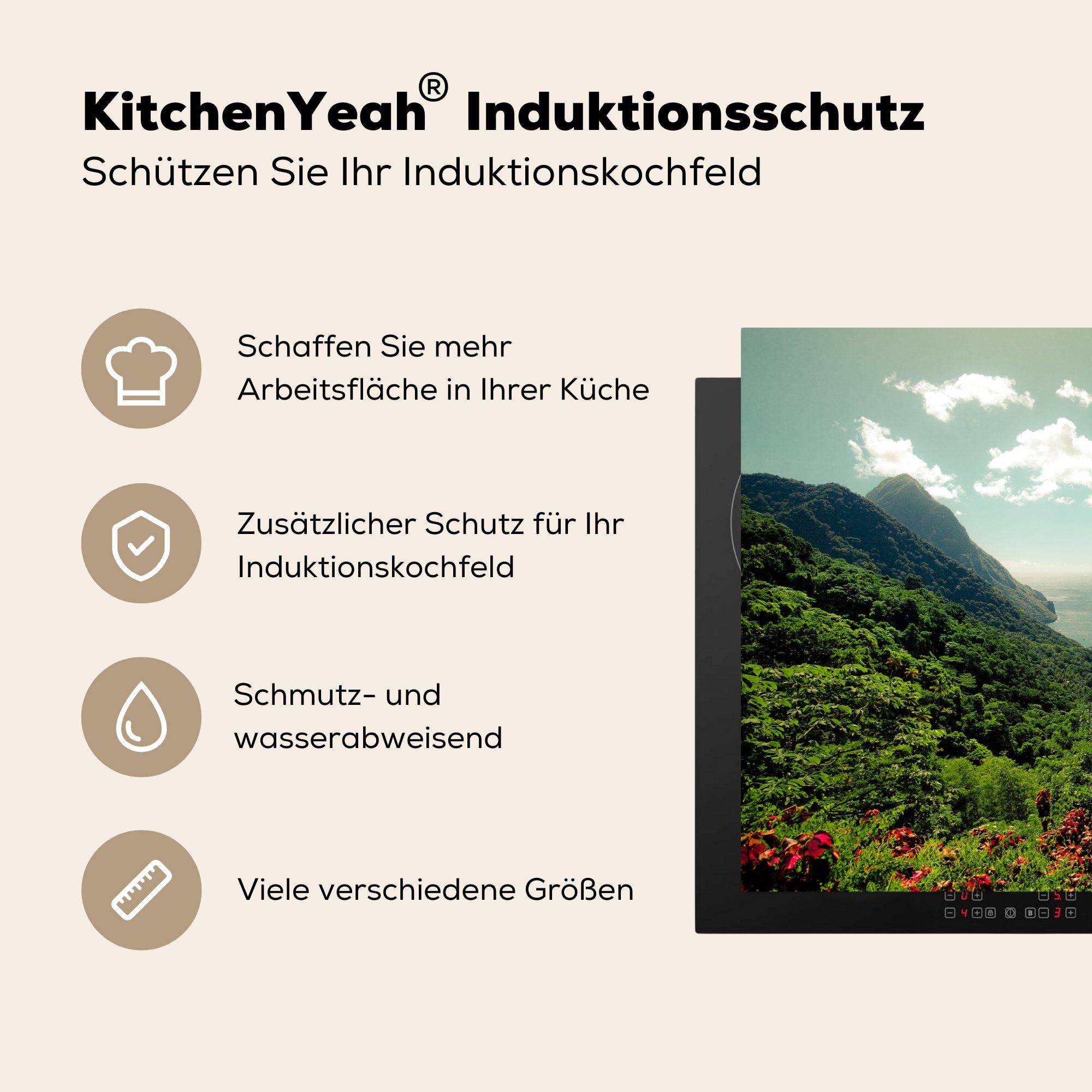 die (1 St. für küche, Schutz rund MuchoWow tlg), auf 81x52 Induktionskochfeld cm, um Regenwald Lucia, Ceranfeldabdeckung die Herdblende-/Abdeckplatte Vinyl, Pitons