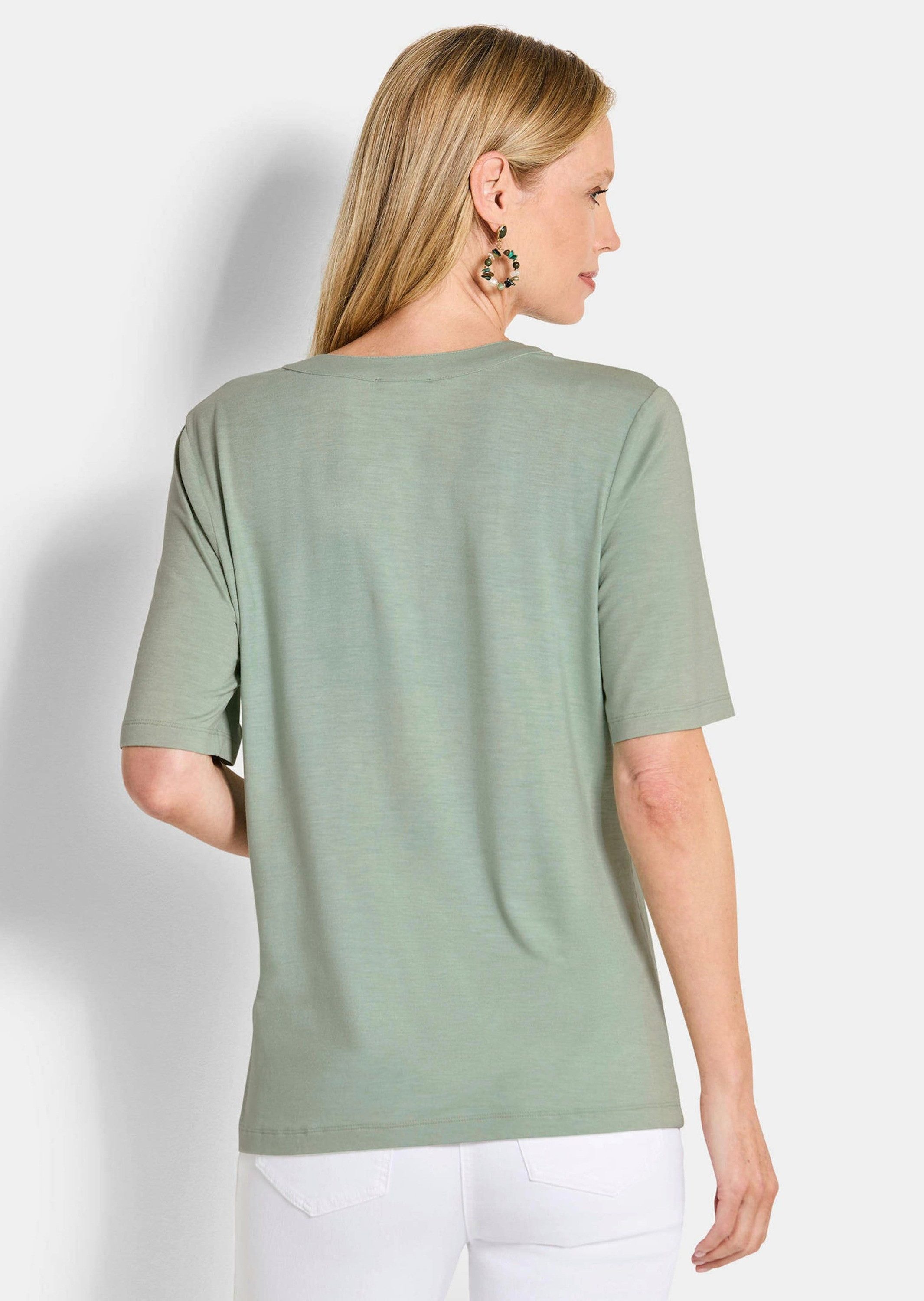 GOLDNER T-Shirt Jerseyshirt mit Blende Basicshirt mit Rundhals mit V-Ausschnitt und Halbarm