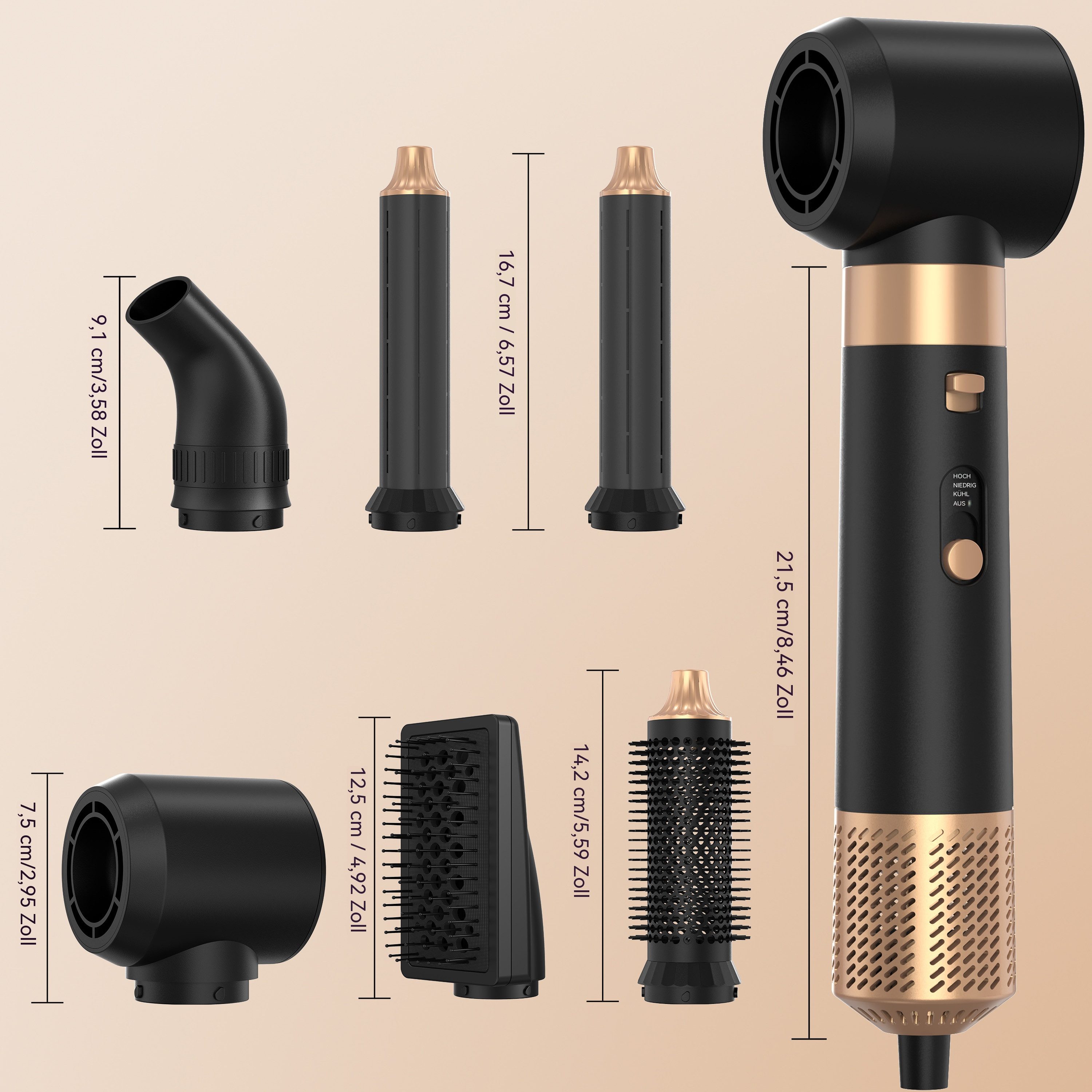 SeeCherish Haartrockner 6-in-1 Hochgeschwindigkeits-Luftstyler, 1600 W, Multifunktions-Haarbürste zum Trocknen, Glätten & Locken