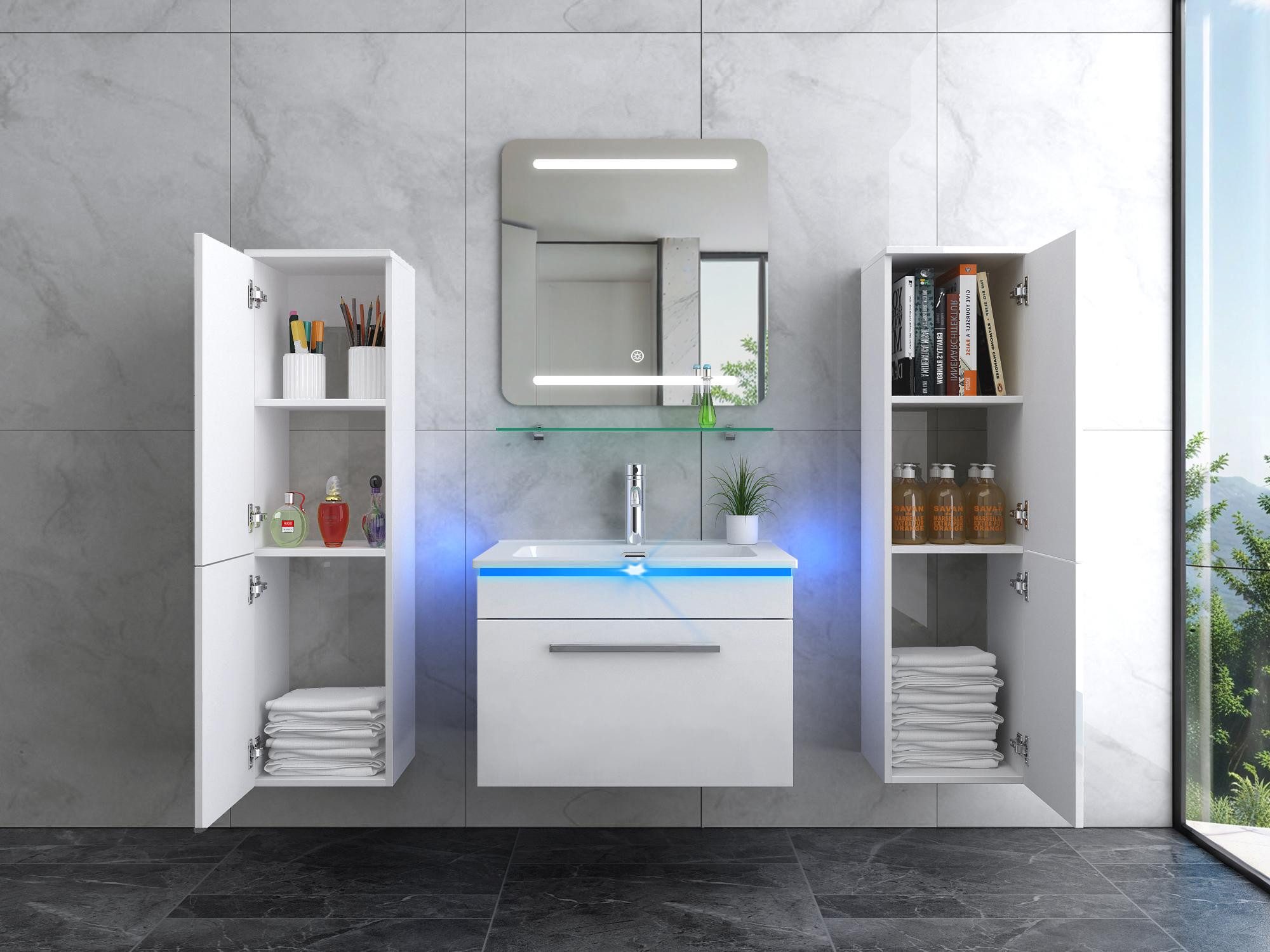 Faizee Möbel Badmöbel-Set Badmöbel- Set Schwarz/Weiß/Königsblau Keramik/Gra günstig online kaufen