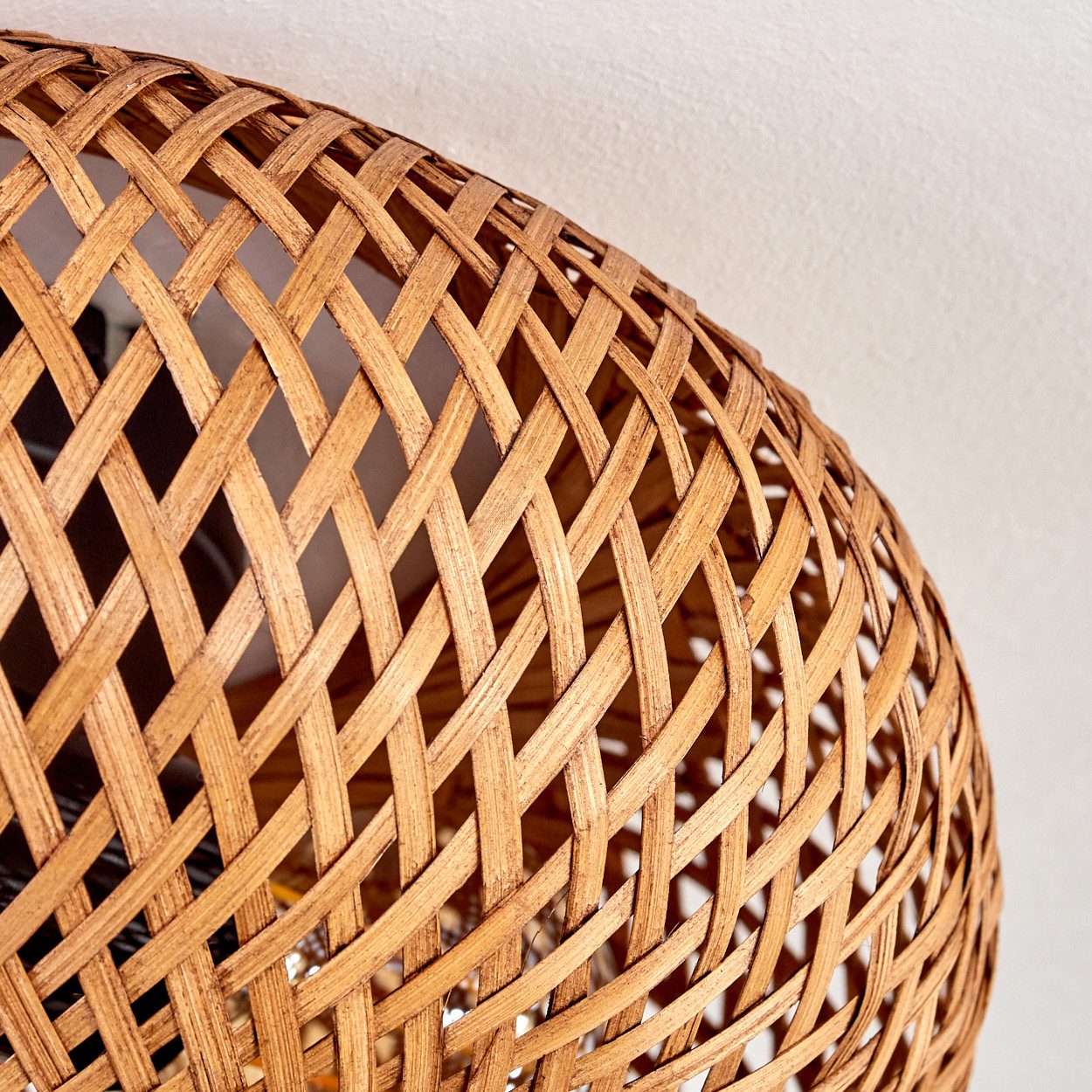 hofstein Deckenleuchte moderne Deckenlampe aus Metall/Bambus/Holz in Schwarz/Natur, ohne Leuchtmittel, Boho-Design Deckenleuchte,Lichteffekt, Ø30cm, 2xE27, ohne Leuchtmittel