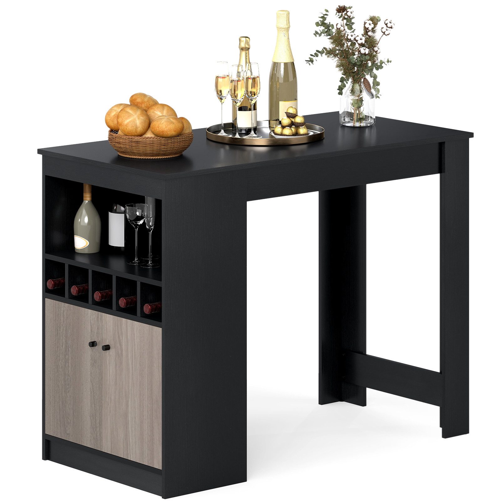 COSTWAY Bartisch, Küche, Tresentisch mit Weinregalen, Stauraum, 120cm günstig online kaufen