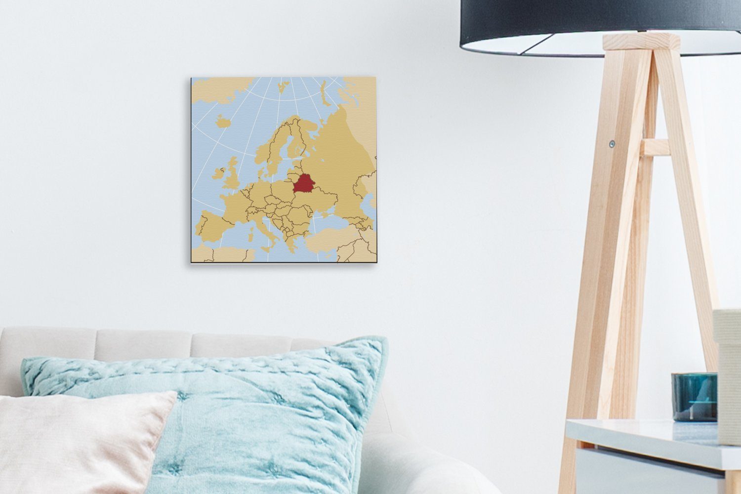 OneMillionCanvasses® Leinwandbild mit (1 Wohnzimmer in Rot, einer Illustration Leinwand Europakarte Schlafzimmer für Belarus St), Bilder