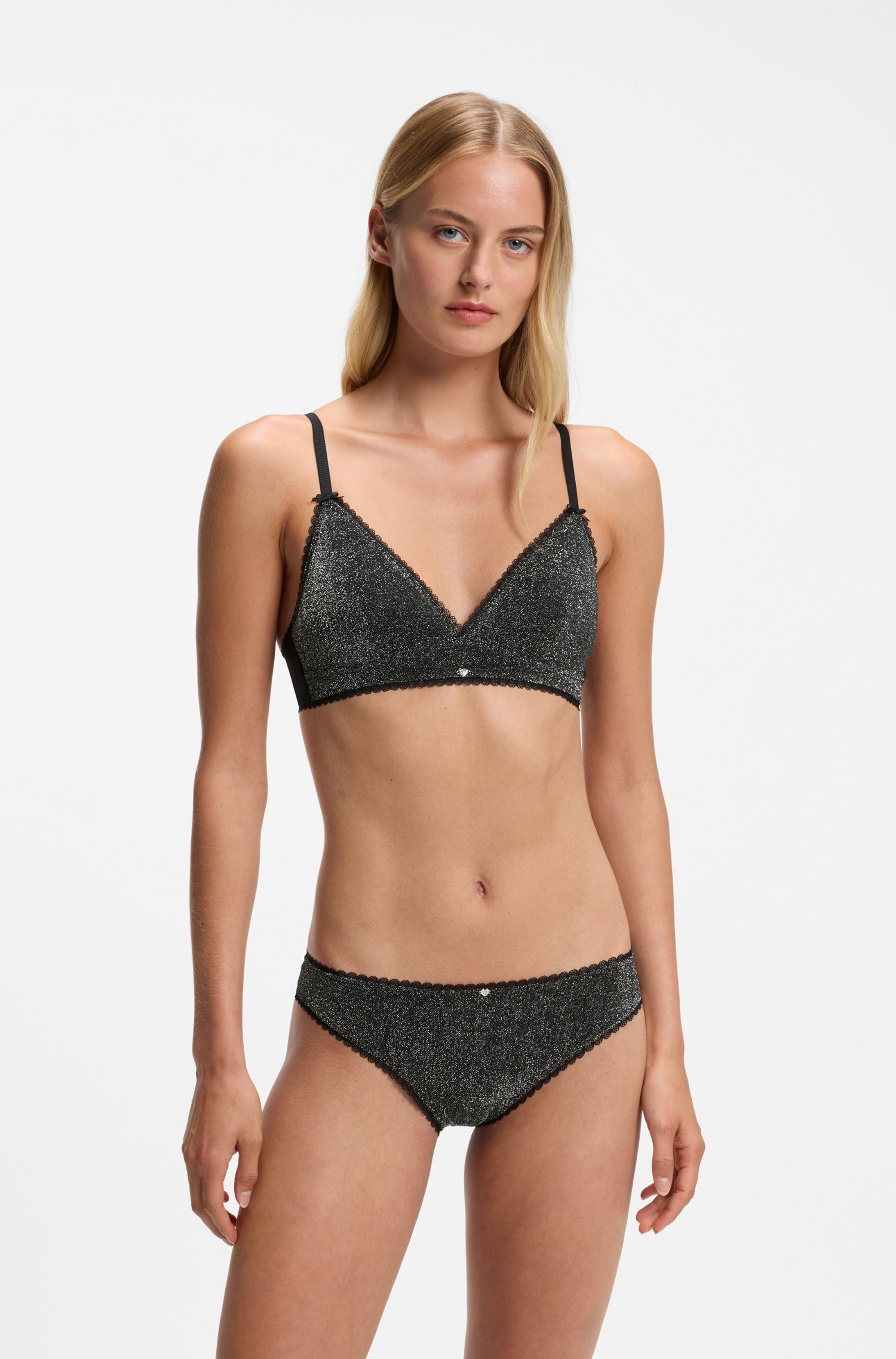 HUGO Triangel-BH LUREX Glänzende Lurex-Qualität mit transparenter schwarzer Mesh-Optik