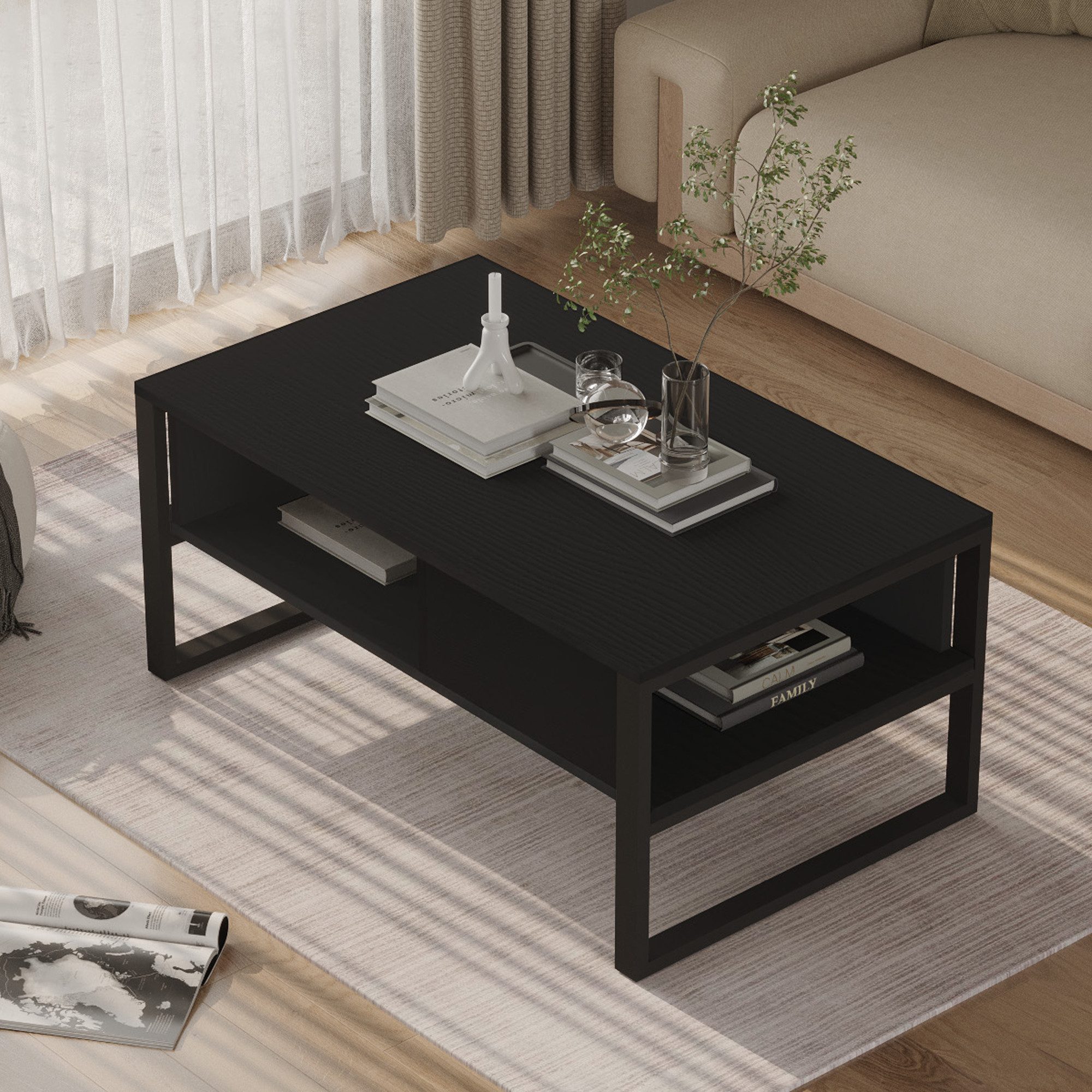 en.casa Couchtisch, »Laukaa« rechteckig Metallgestell 100 x 60 x 45 cm Schwarz