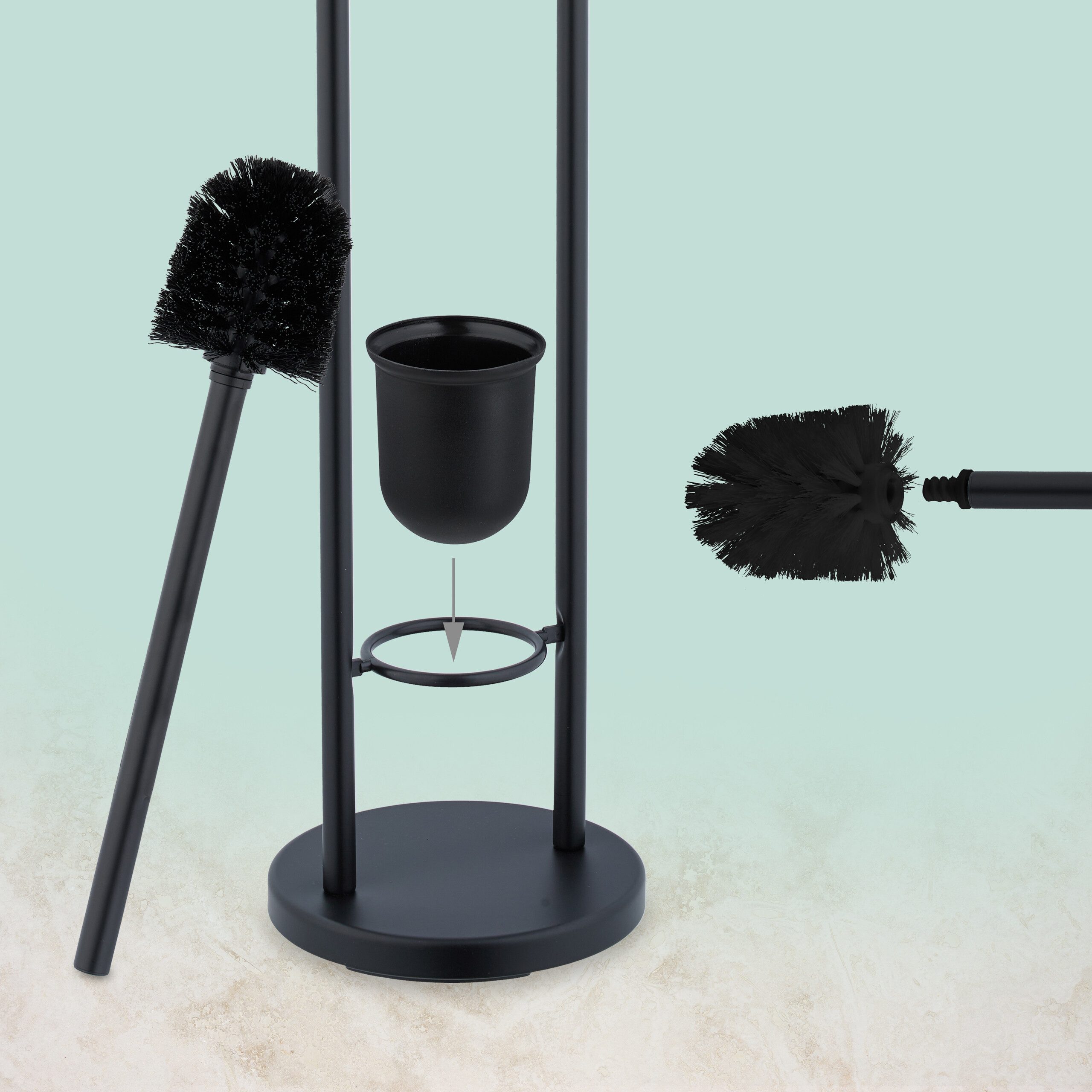 relaxdays WC-Garnitur aus Edelstahl, Standard-Toilettenpapierrollen bis 14 cm Breite, Gäste-WC, Badezimmer, (1-tlg), schwarz – Bild 5 von 5