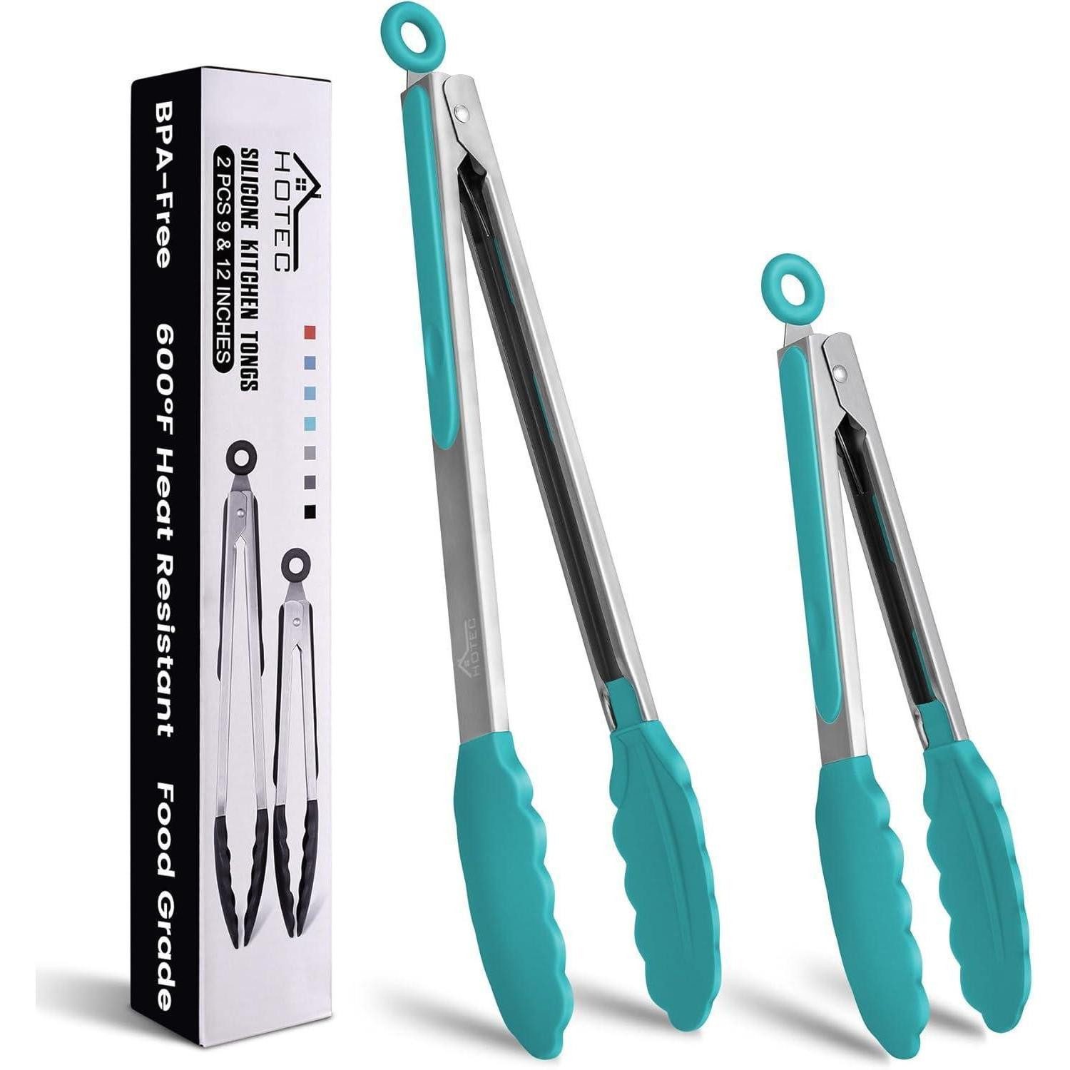 LuxusKollektion Kochzange Küchenzange Edelstahl Verriegelung Silikonspitze 2er Set Blau
