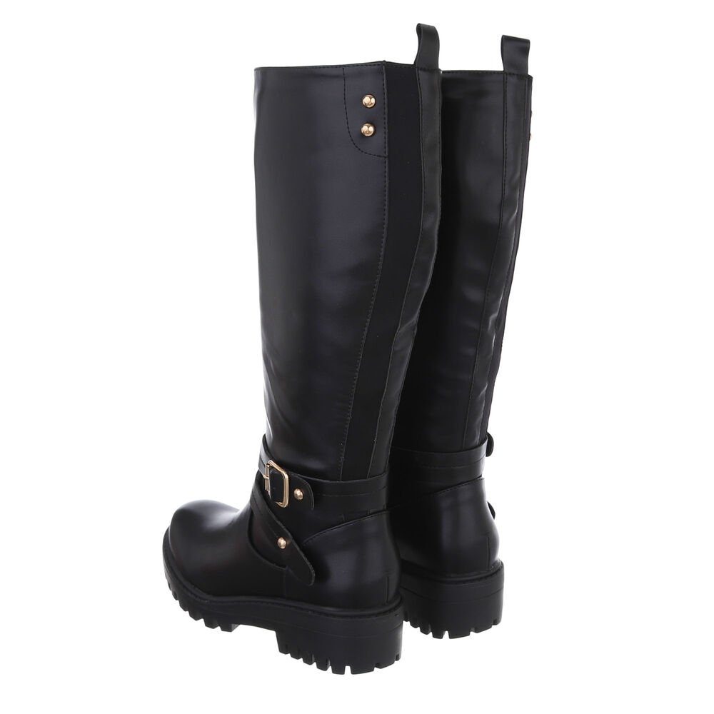 Ital-Design Damen Freizeit Stiefel Blockabsatz Klassische Stiefel in Schwarz