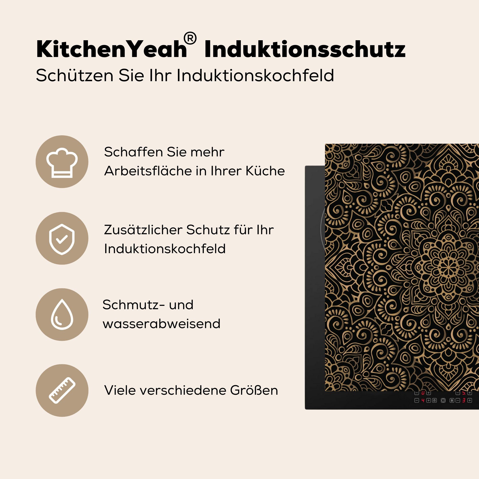 Muster, 78x78 Arbeitsplatte Herdblende-/Abdeckplatte MuchoWow indisches cm, küche Ceranfeldabdeckung, für tlg), Vinyl, (1 Mandala