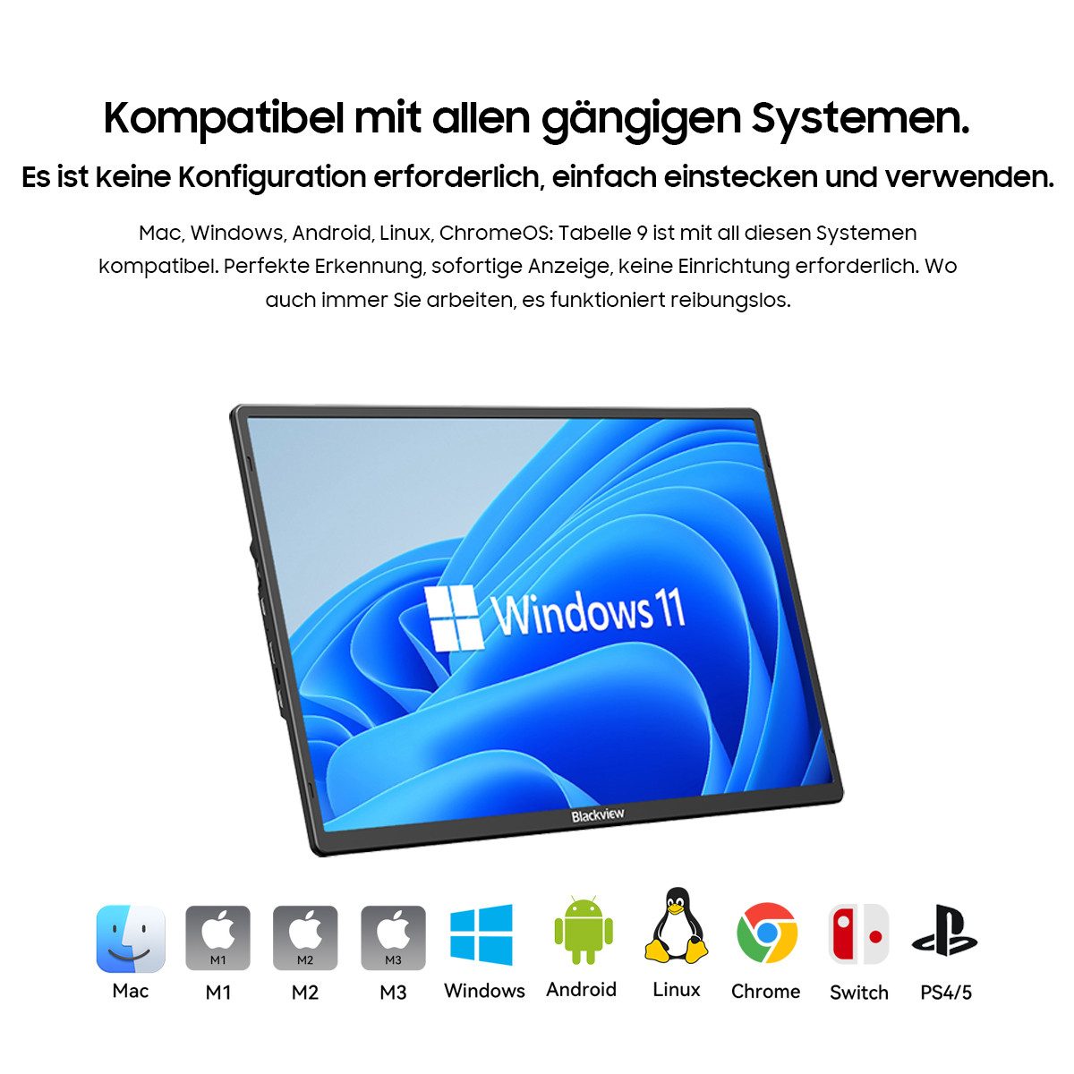 blackview 16 Zoll FHD IPS Gaming Display Laptop Bildschirm Erweiterung Table 9 Portabler Monitor (41 cm/16 ", 1920 × 1200 px, Full HD, 60 Hz, IPS, Laptop Bildschirm Erweiterung, Windows/Mac/Android/ChromeOS)
