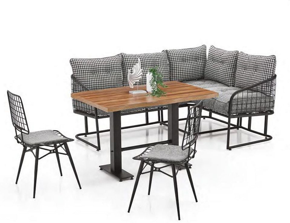 Xlmoebel Gartenlounge-Set Ecksofa L-Form aus Metall mit Kissen und Tisch, (Gartenlounge-Set, 4-tlg., Ecksofa L-Form; Tisch; 2 Stühle), Hergestellt in Europa