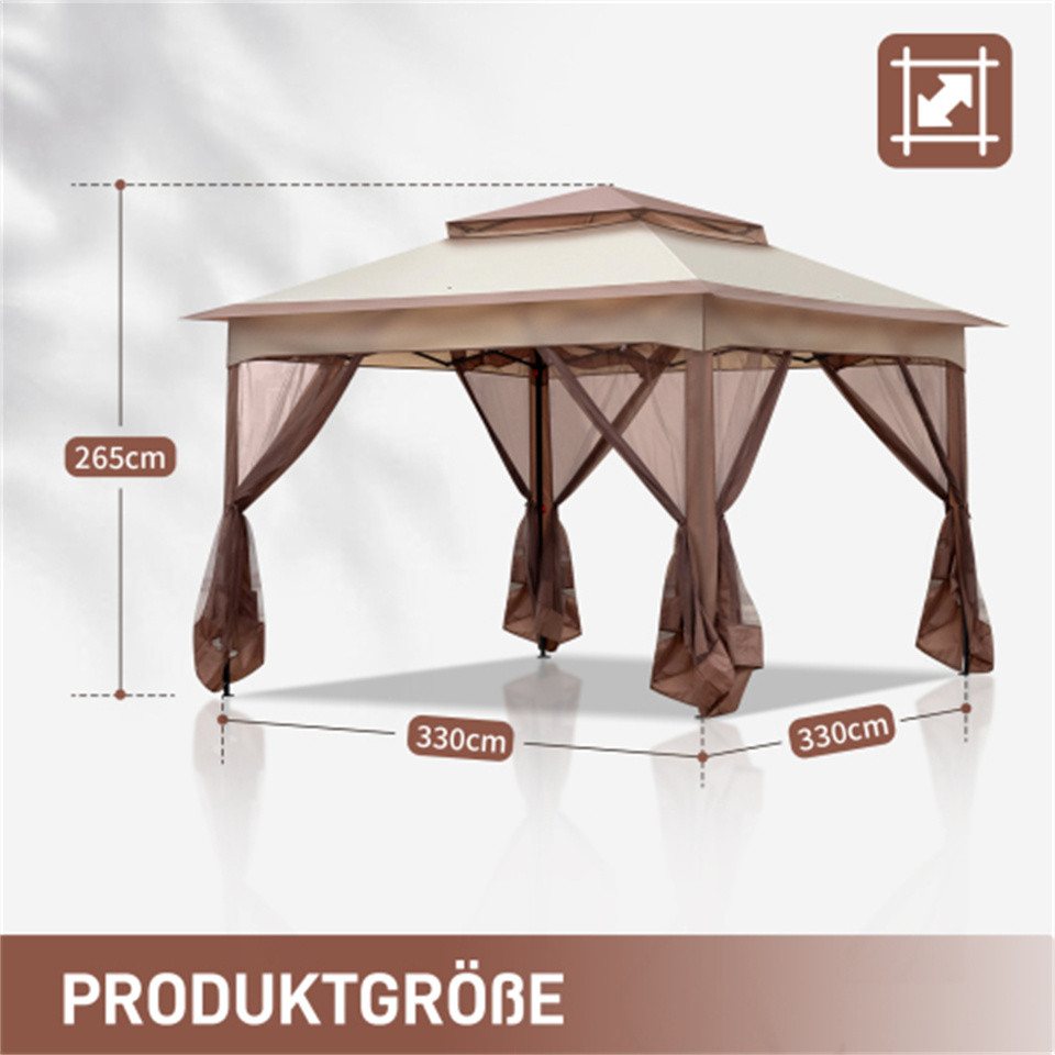 Thumbnail - VINGLI Faltpavillon 3,3 x 3,3m mit 4 Moskitonetz Seitenteilen, Stabil, UV-beständig, Wasserdicht, Belüftet