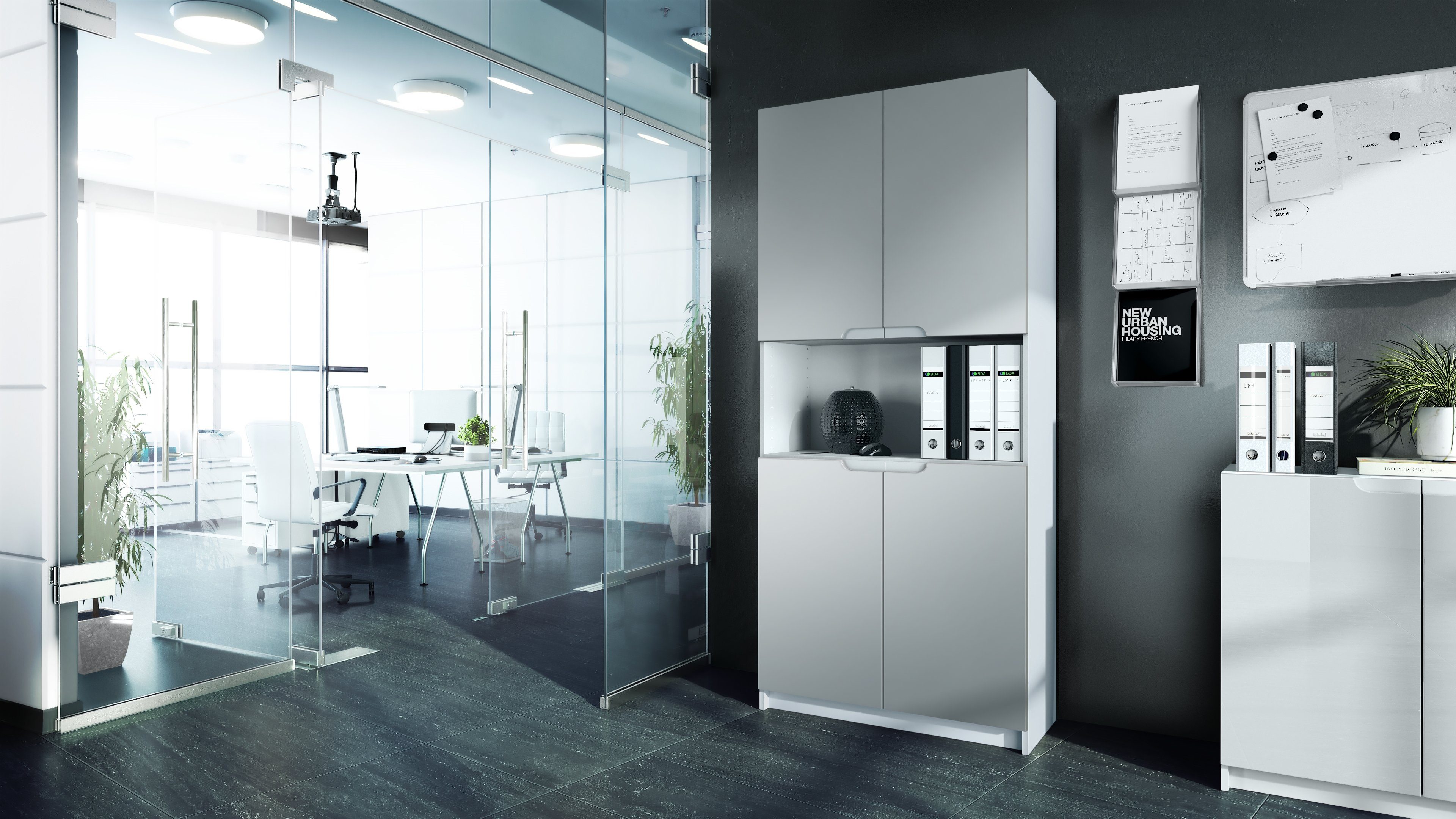 Vladon Aktenschrank Logan V2 (Aktenschrank, mit 5 Fächern und 4 Türen) Weiß günstig online kaufen