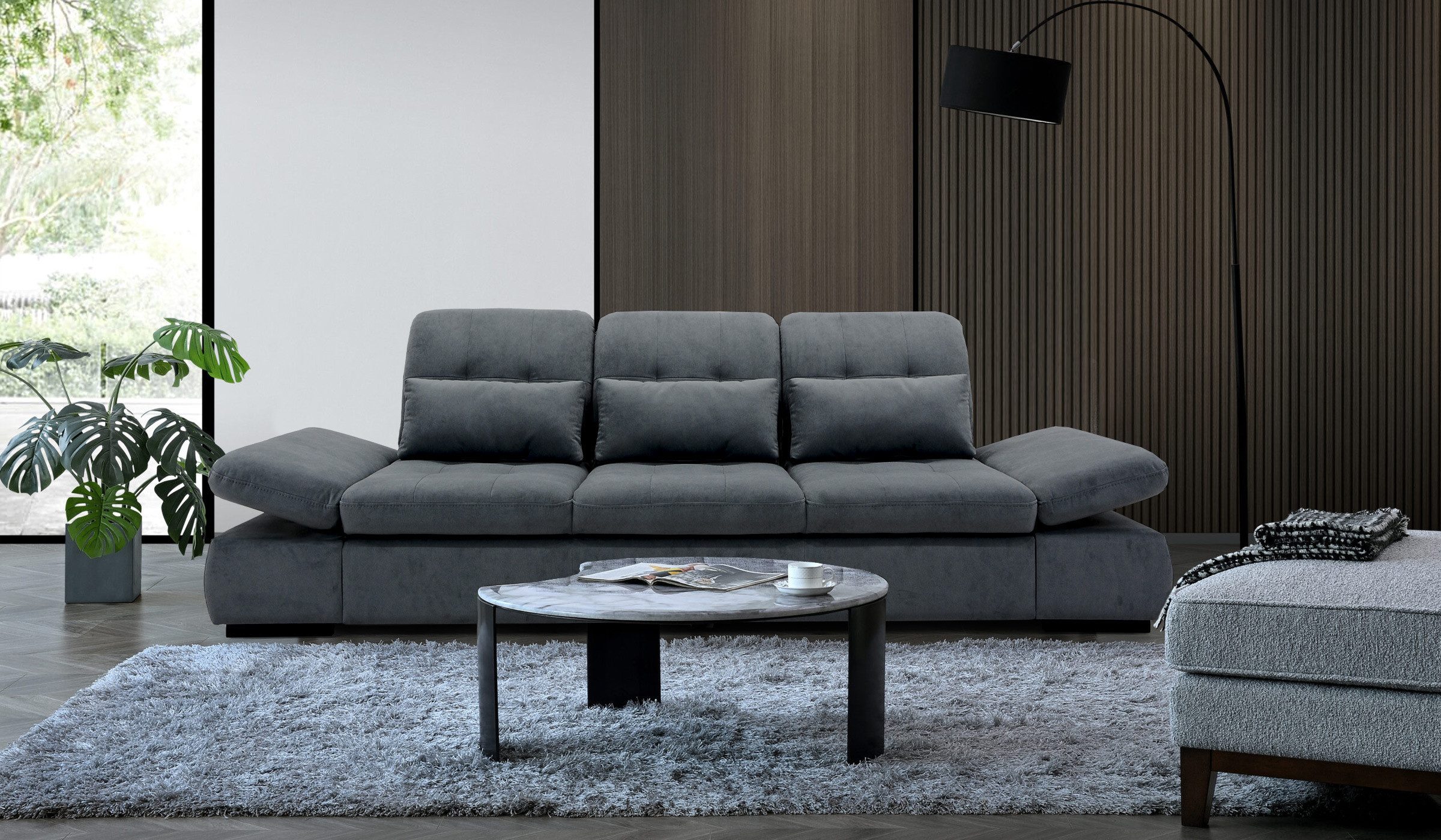 Hygger Möbelhaus Big-Sofa Oregon XXL 280 cm Sitztiefenverstellung, Arm- und Kopfteilverstellung, Wahlweise mit Bettfunktion Liegefläche von 165 cm Breite